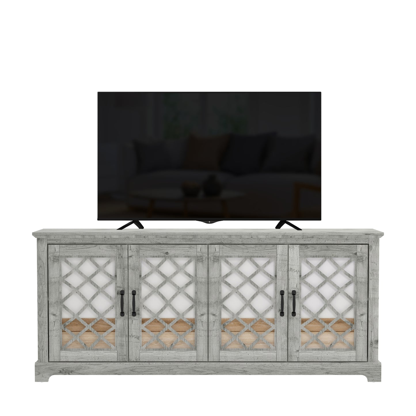 Galano Mirrored 4-Door TV Stand with Concealed Storage 68.2" W × 17.2" D × 29.3" H