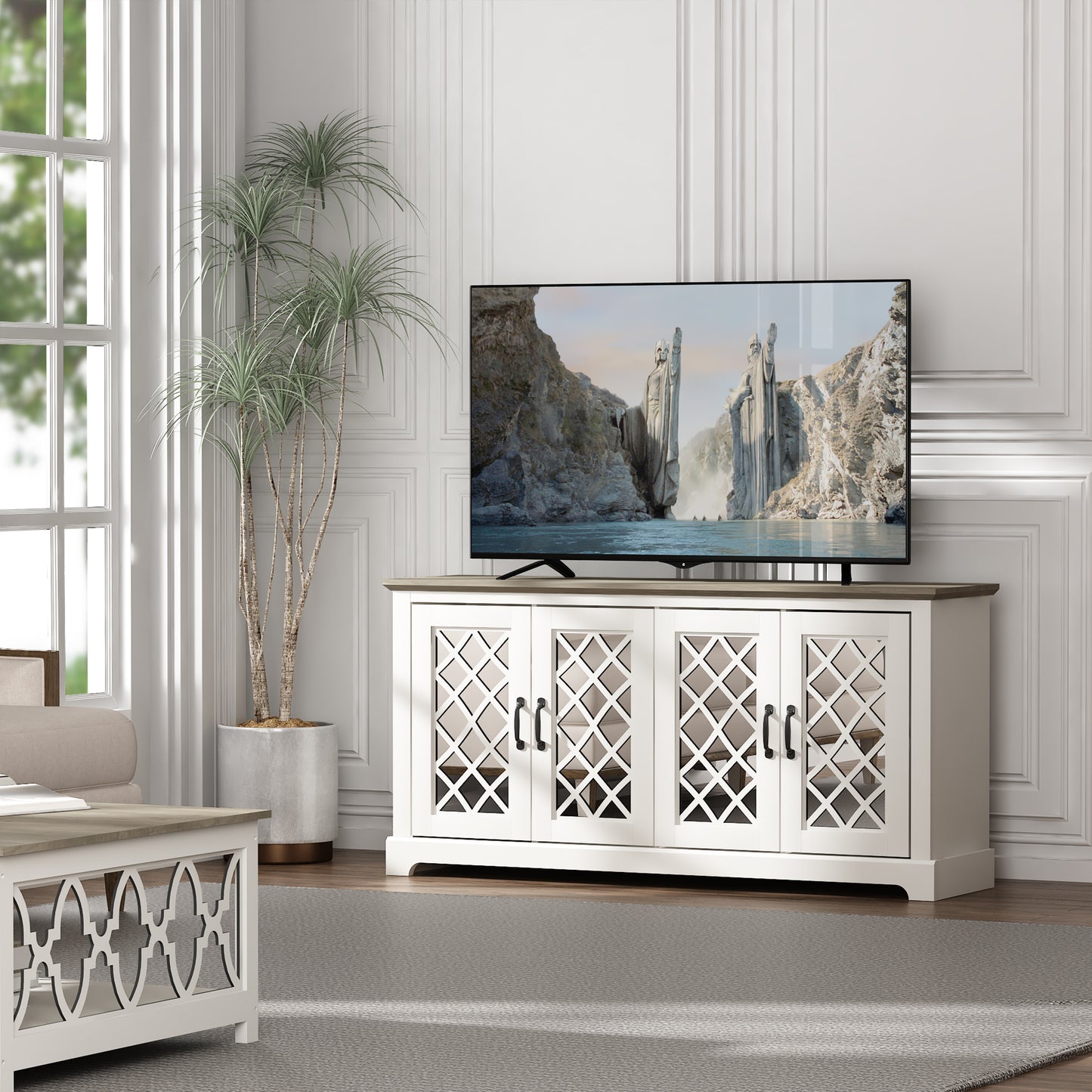Galano Mirrored 4-Door TV Stand with Concealed Storage 59.6" W × 15.7" D × 29.3" H