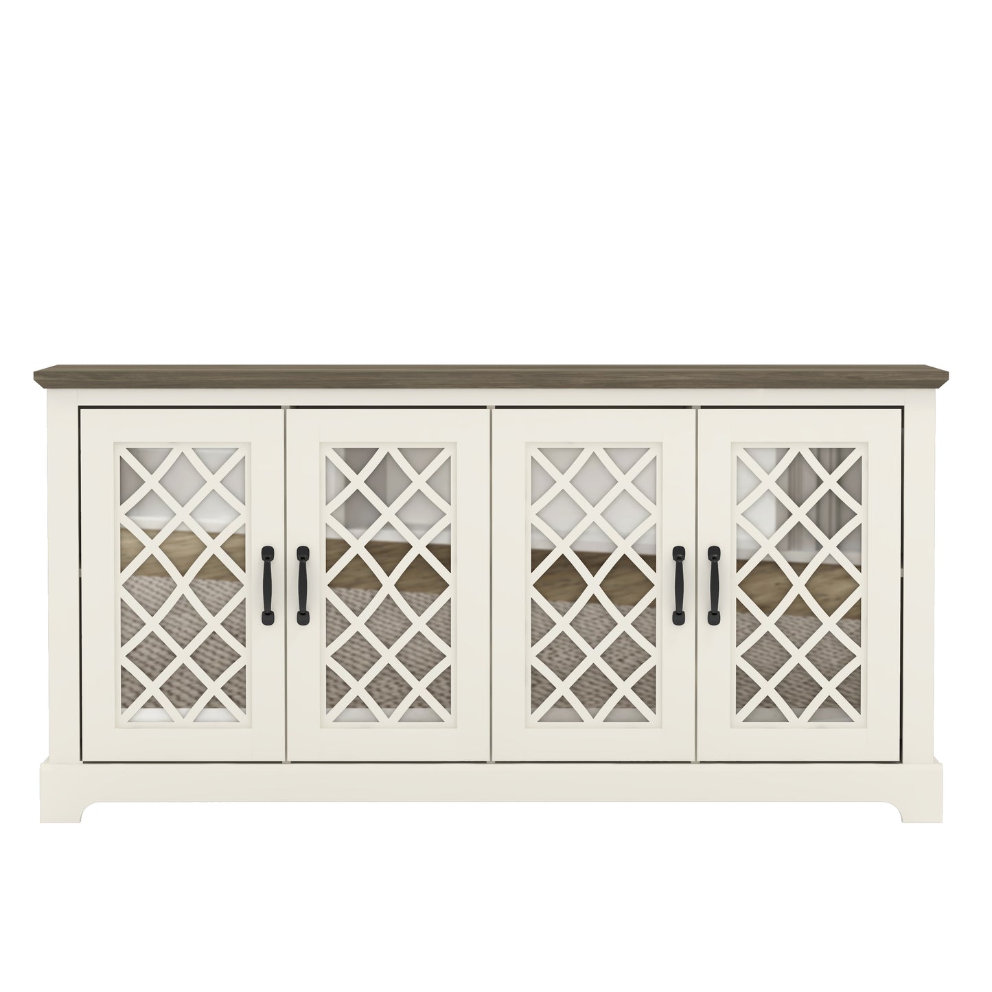 Galano Mirrored 4-Door TV Stand with Concealed Storage 59.6" W × 15.7" D × 29.3" H