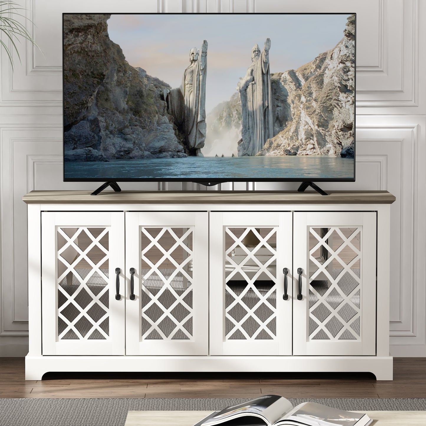 Galano Mirrored 4-Door TV Stand with Concealed Storage 59.6" W × 15.7" D × 29.3" H