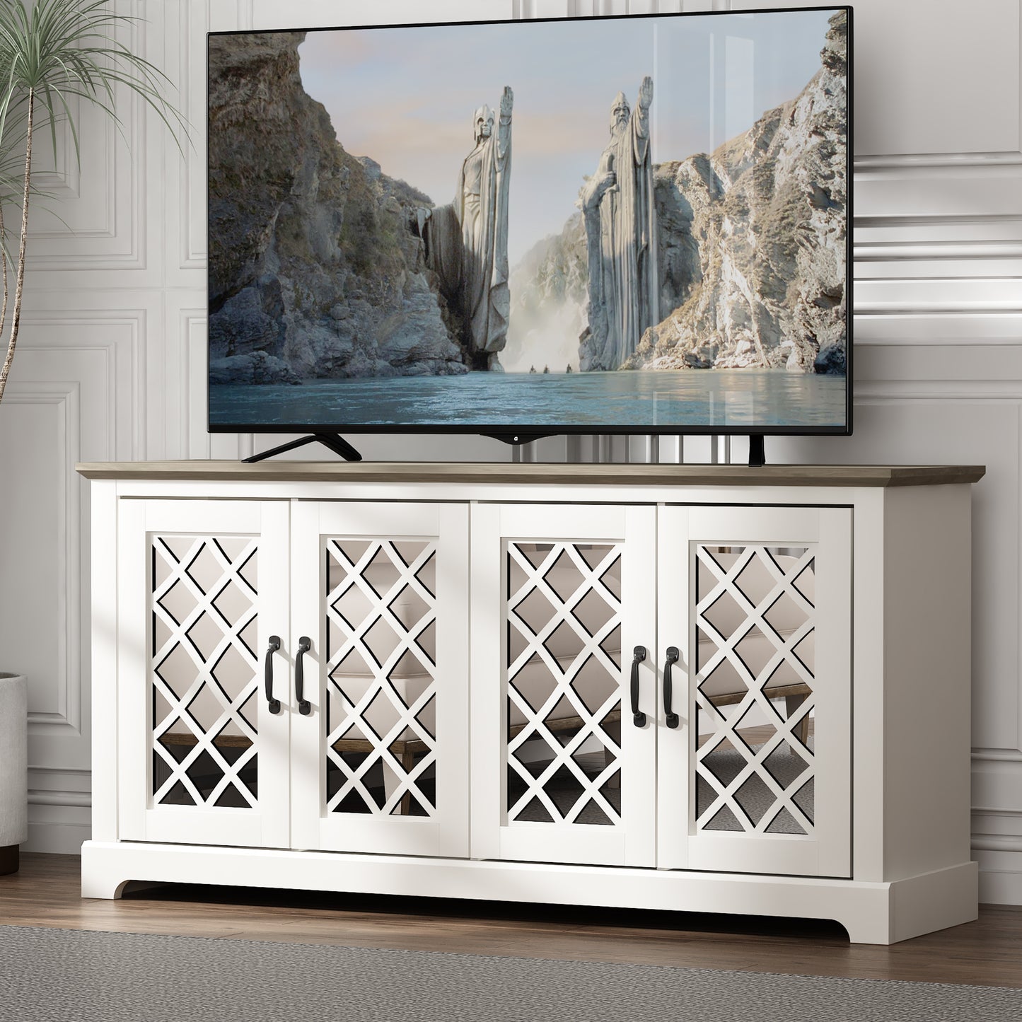 Galano Mirrored 4-Door TV Stand with Concealed Storage 59.6" W × 15.7" D × 29.3" H