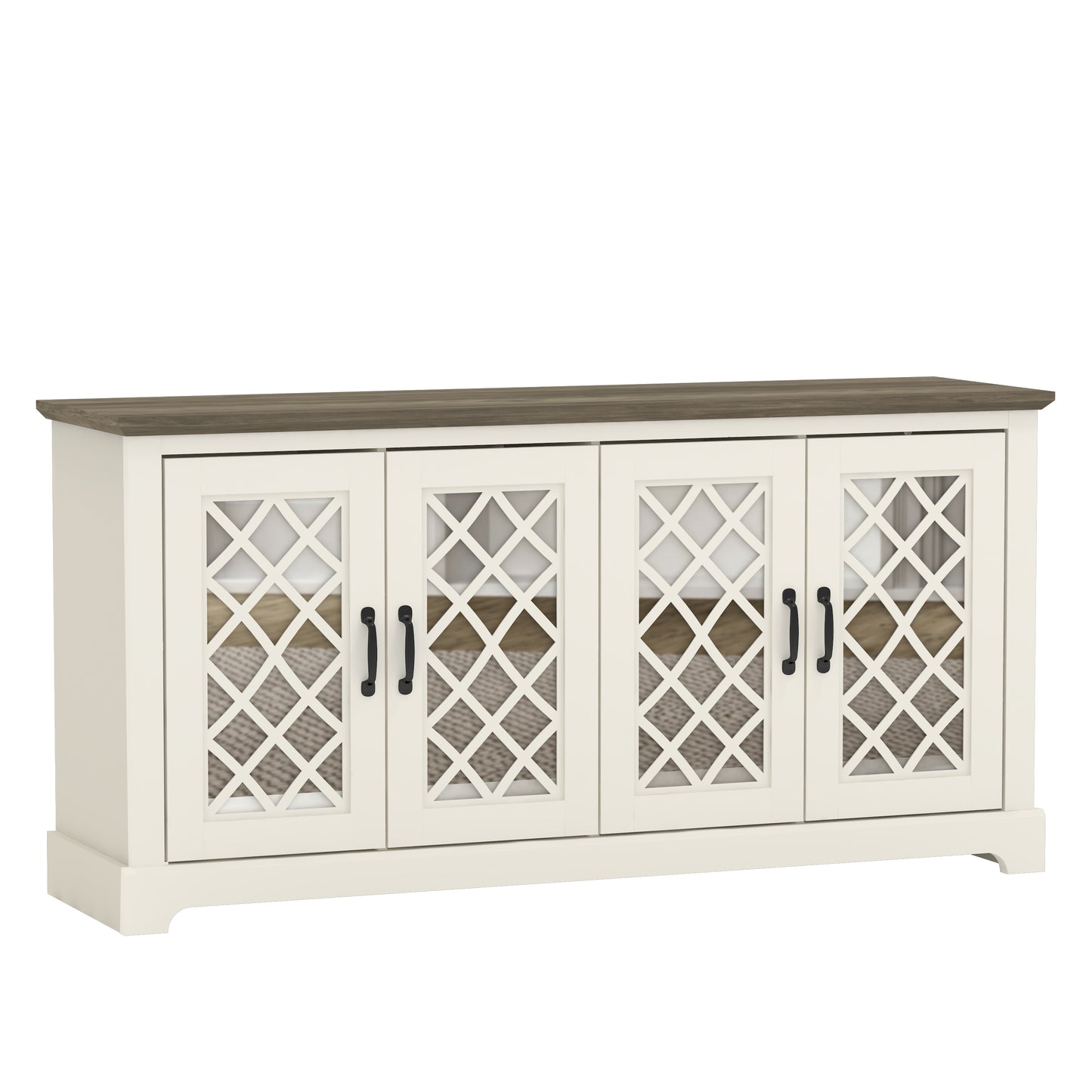 Galano Mirrored 4-Door TV Stand with Concealed Storage 59.6" W × 15.7" D × 29.3" H