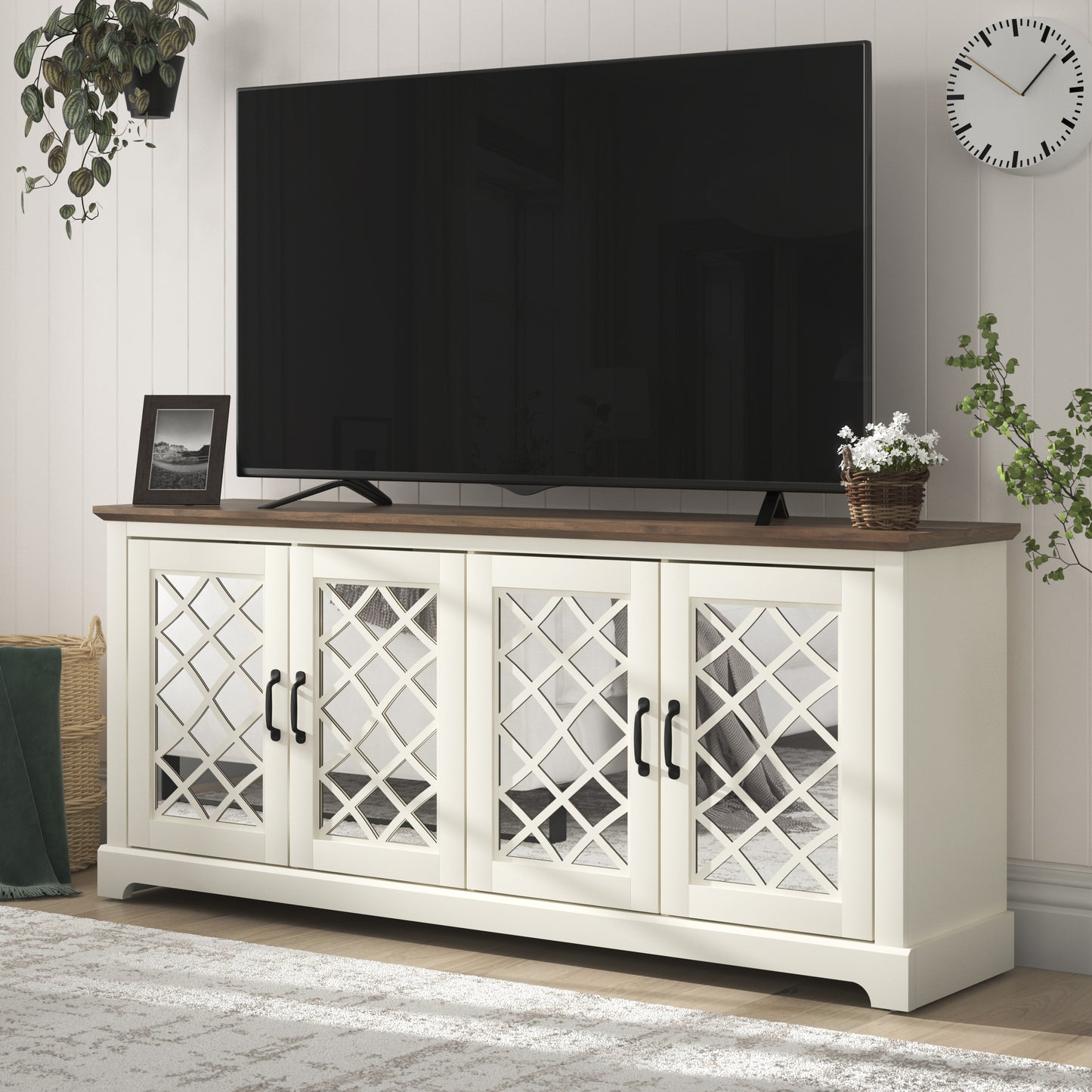 Galano Mirrored 4-Door TV Stand with Concealed Storage 68.2" W × 17.2" D × 29.3" H