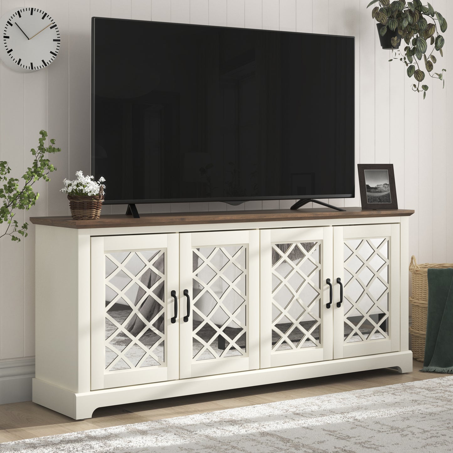 Galano Mirrored 4-Door TV Stand with Concealed Storage 68.2" W × 17.2" D × 29.3" H
