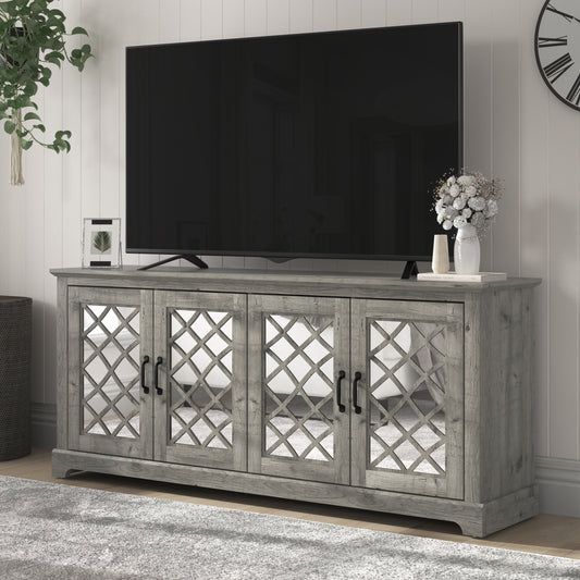 Galano Mirrored 4-Door TV Stand with Concealed Storage 68.2" W × 17.2" D × 29.3" H