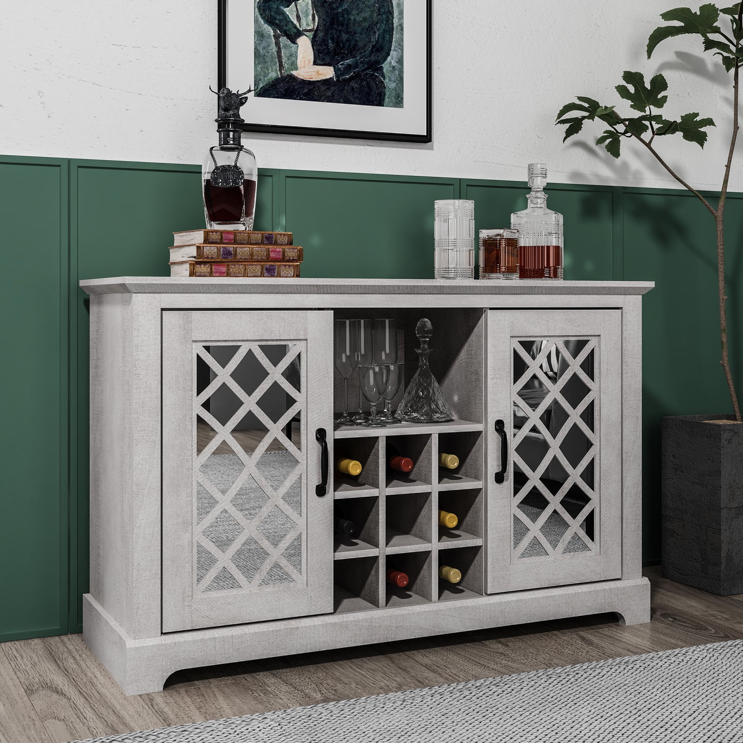 Galano 2-Door Cabinet with Bottle Storage and Cut-Out Door Design 45.7" W × 15.7" D × 29.3" H