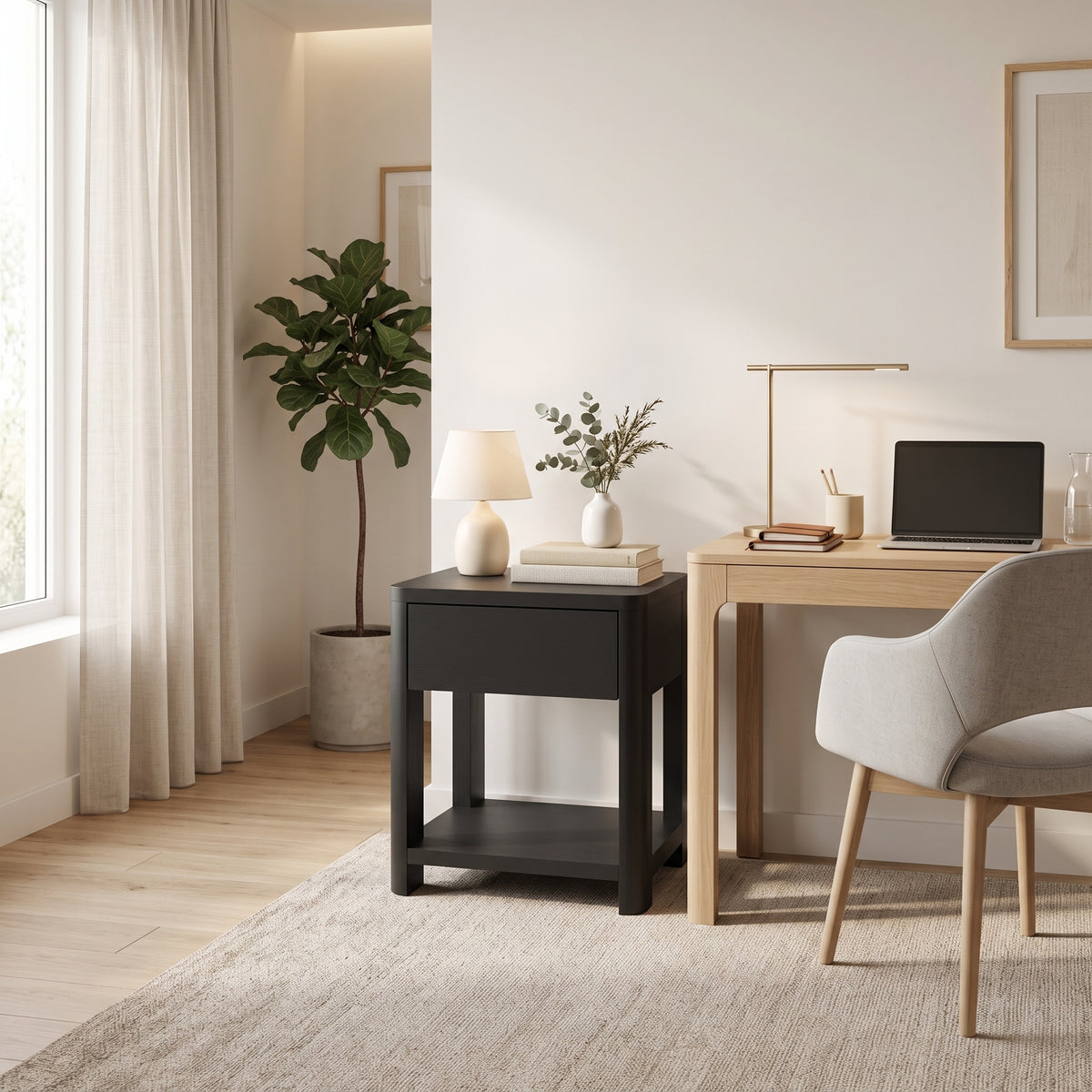 Galano 23" H Modern 1 Drawer Nightstand Bedside Table with Open Storage Shelf - Black
