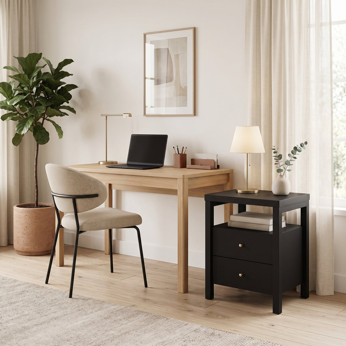 Galano 23" H Modern 2 Drawer Nightstand Bedside Table with Open Storage Shelf - Black