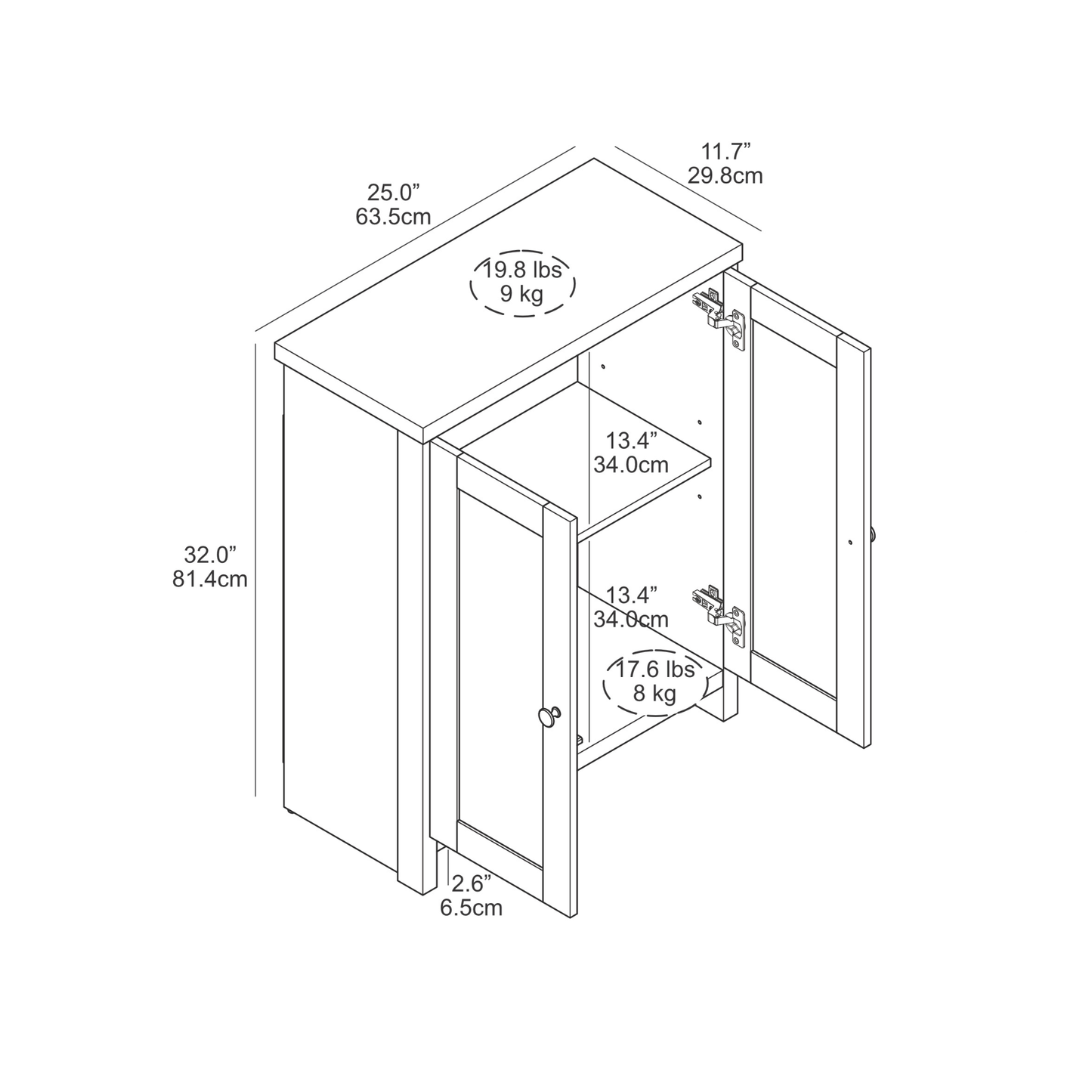 Galano Freestanding Bathroom Cabinet with Mirrored Doors in Dusty Gray Oak 25" W × 11.7" D × 32" H