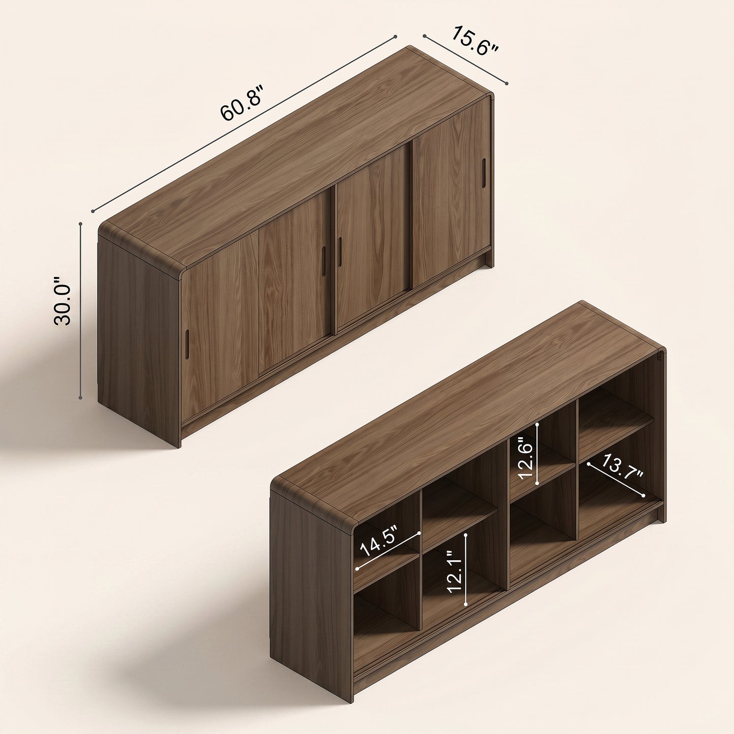4-Door Sideboard with Sliding Doors, 60.7-Inch, Umber Oak