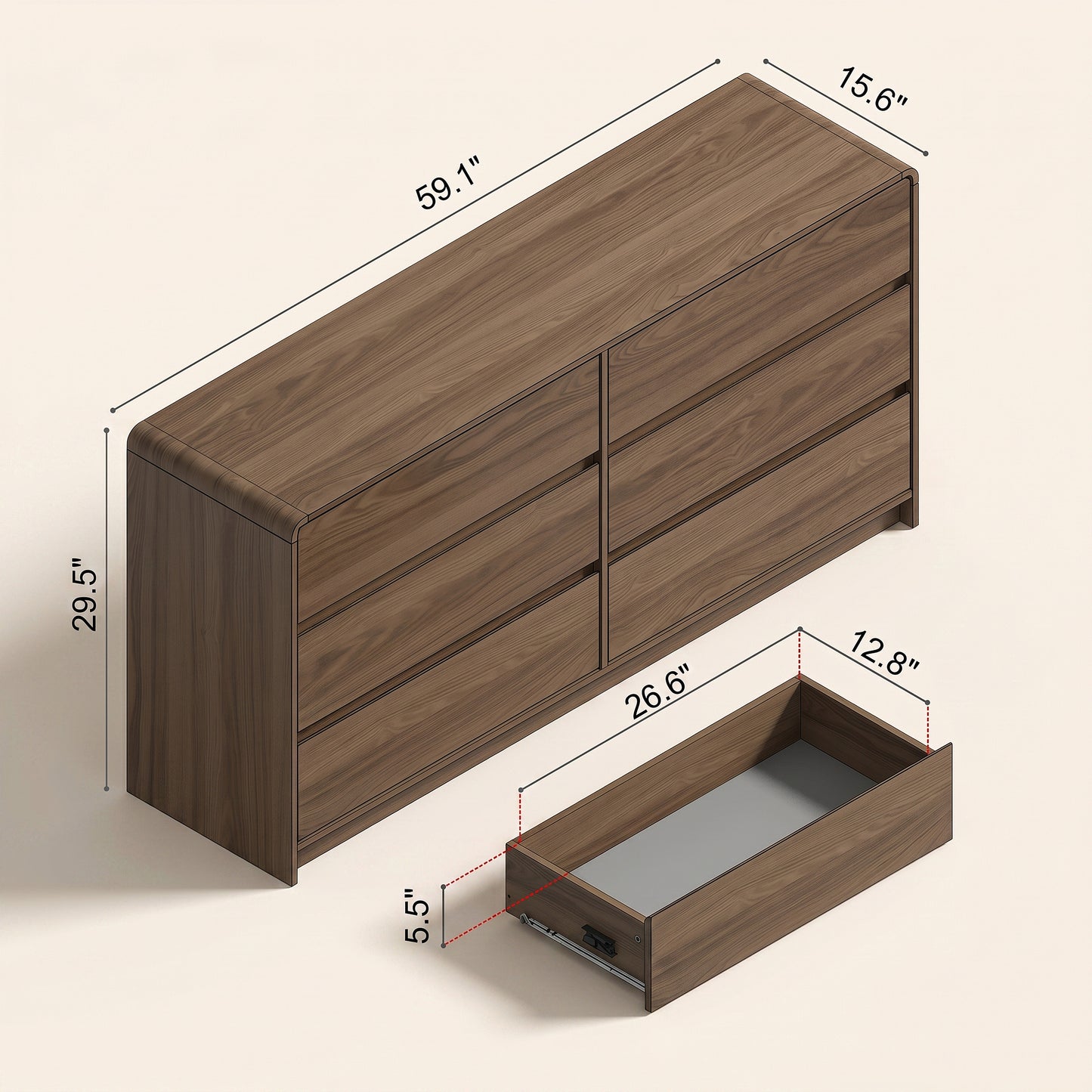 6-Drawer Dresser, 59-Inch Wide, Umber Oak