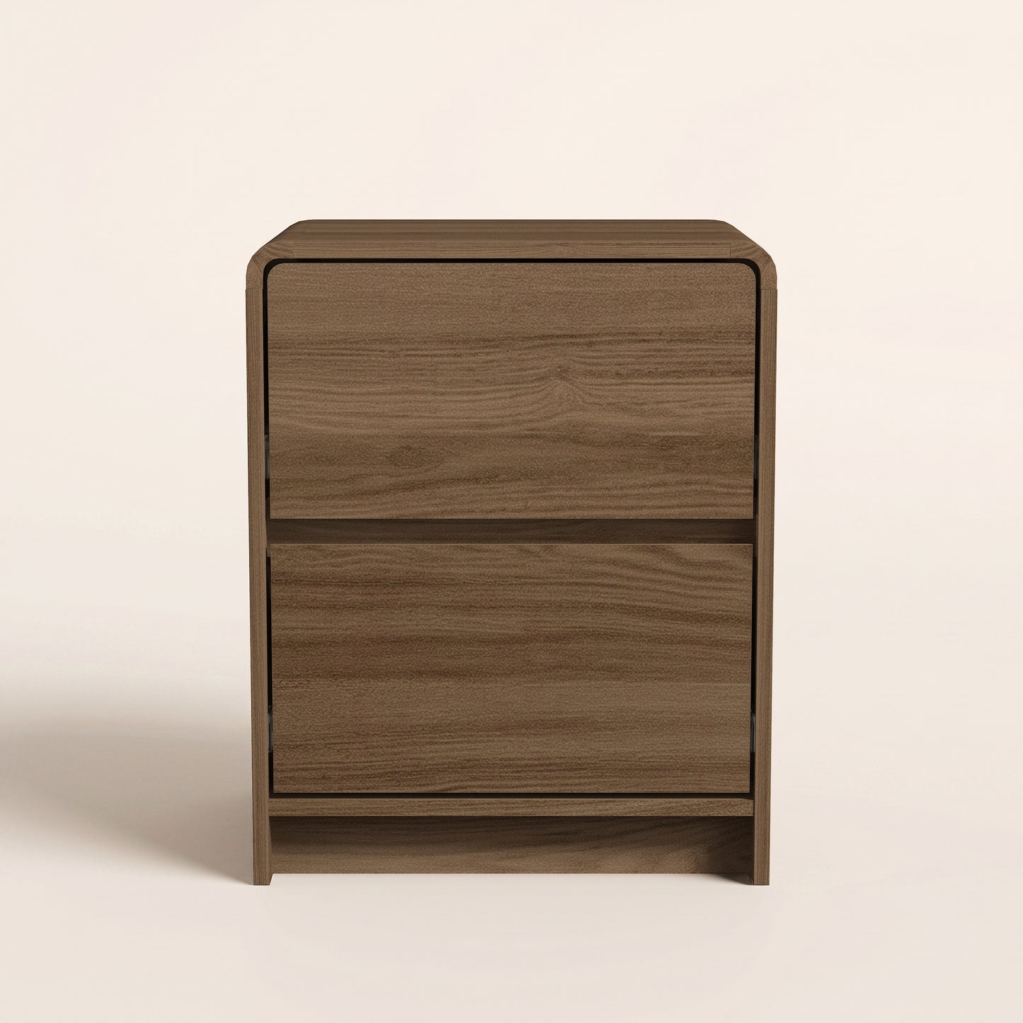 2-Drawer Nightstand Set of 2 with Rounded Edges, Umber Oak