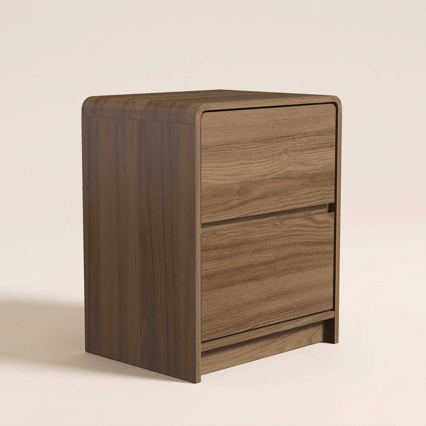 2-Drawer Nightstand Set of 2 with Rounded Edges, Umber Oak