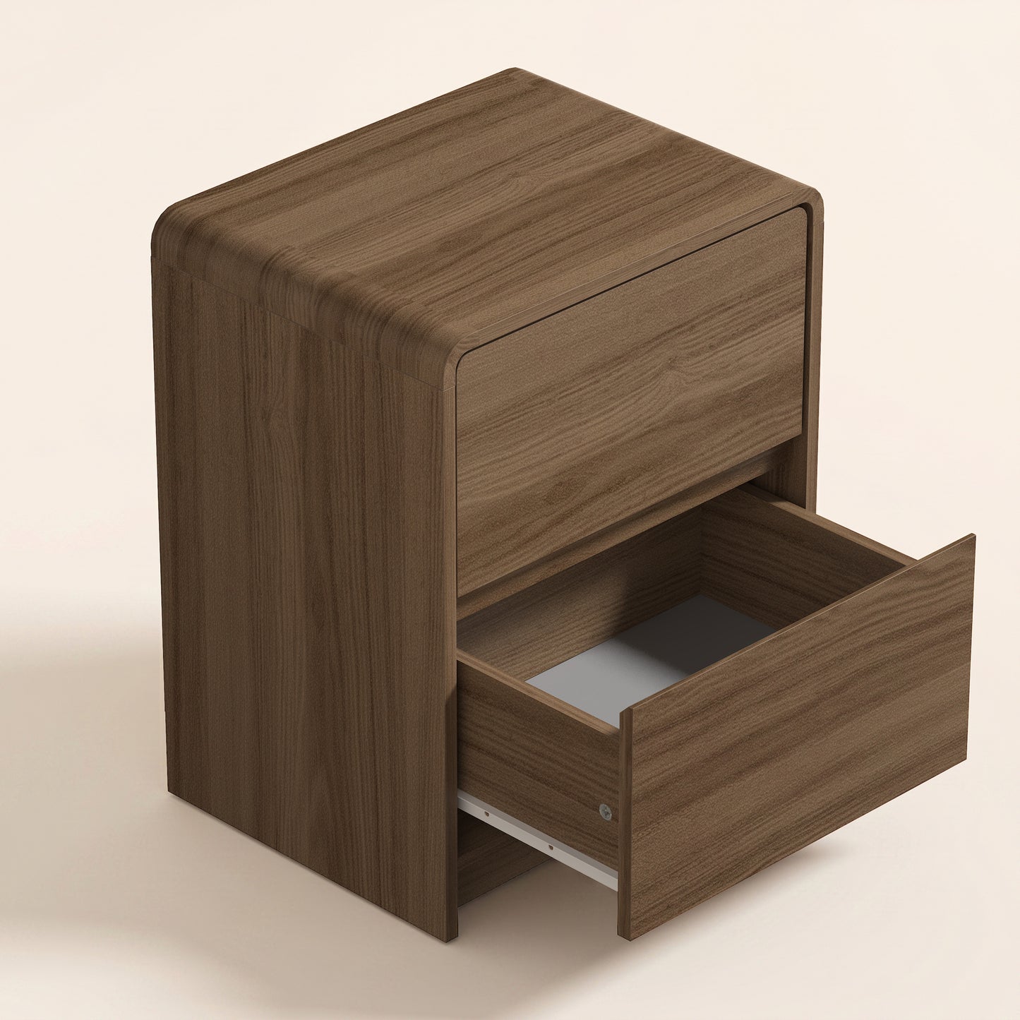 2-Drawer Nightstand Set of 2 with Rounded Edges, Umber Oak