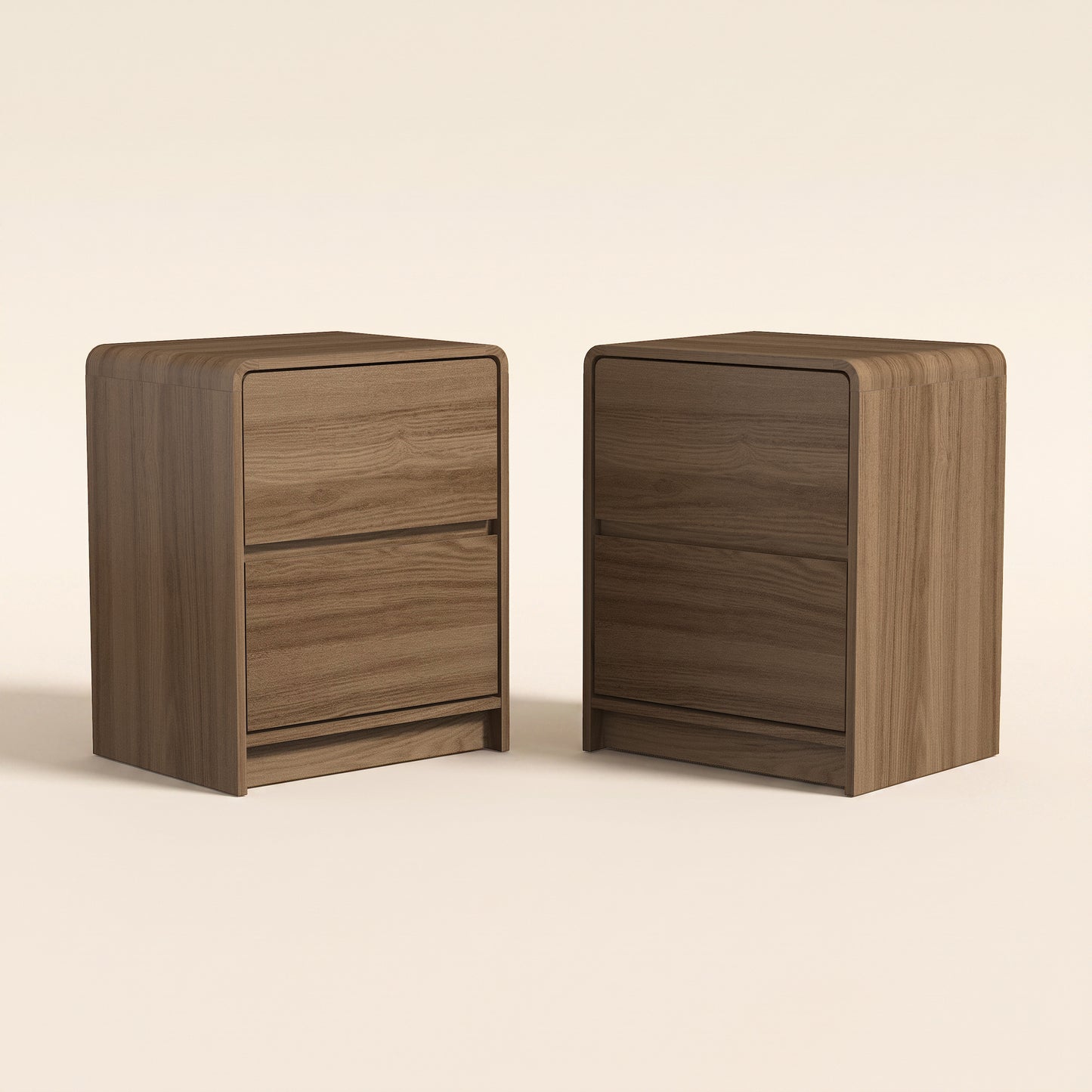 2-Drawer Nightstand Set of 2 with Rounded Edges, Umber Oak