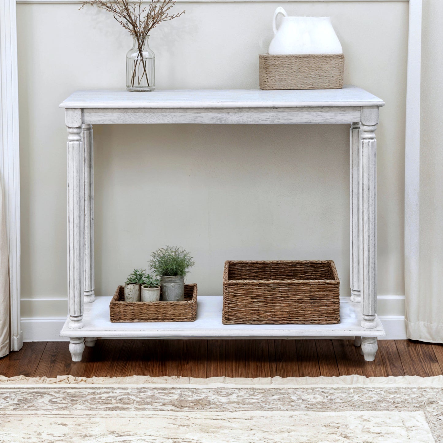 Galano Wood 2-Tier Farmhouse Console Table 35.4" W × 11.8" D × 30.2" H