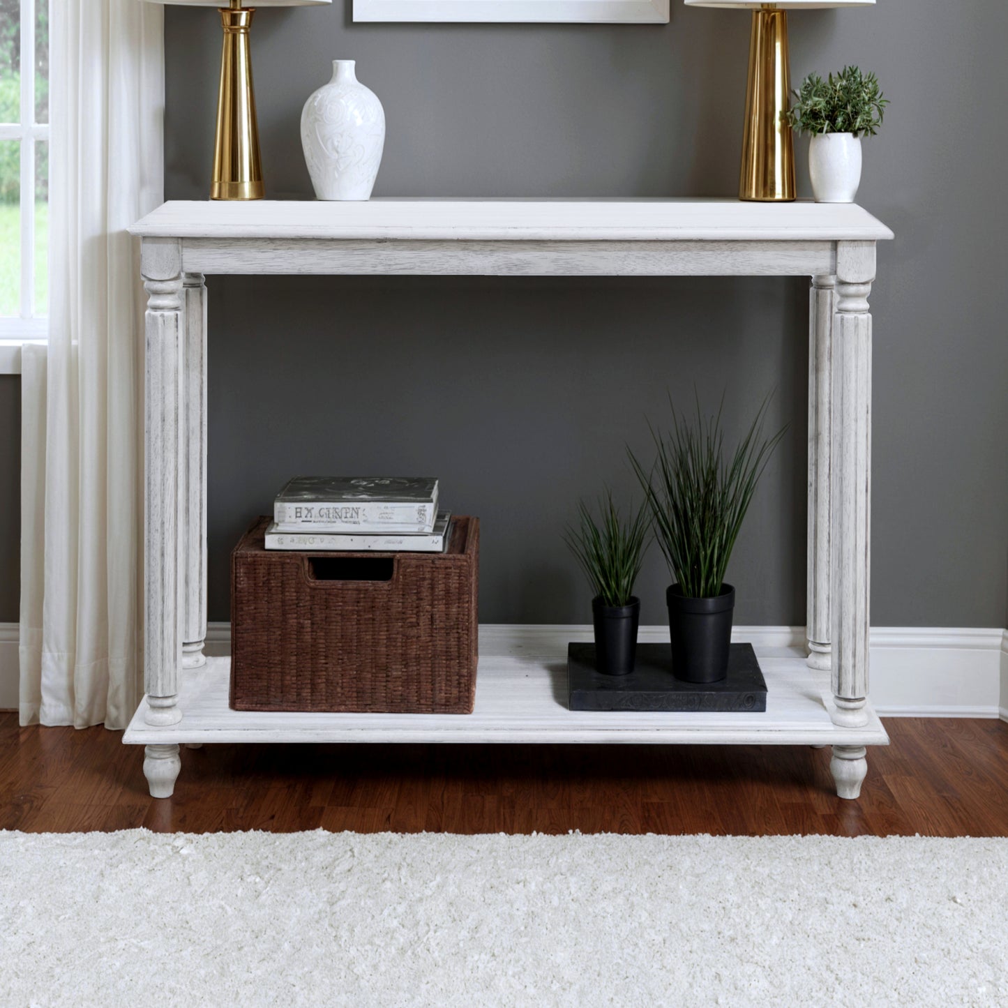 Galano Wood 2-Tier Farmhouse Console Table 35.4" W × 11.8" D × 30.2" H