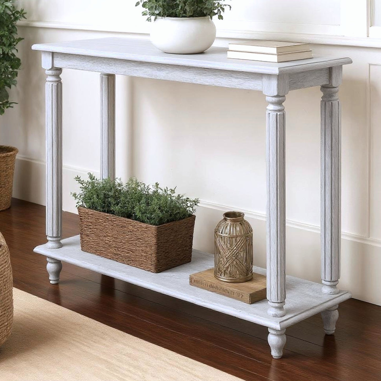 Galano Wood 2-Tier Farmhouse Console Table 35.4" W × 11.8" D × 30.2" H