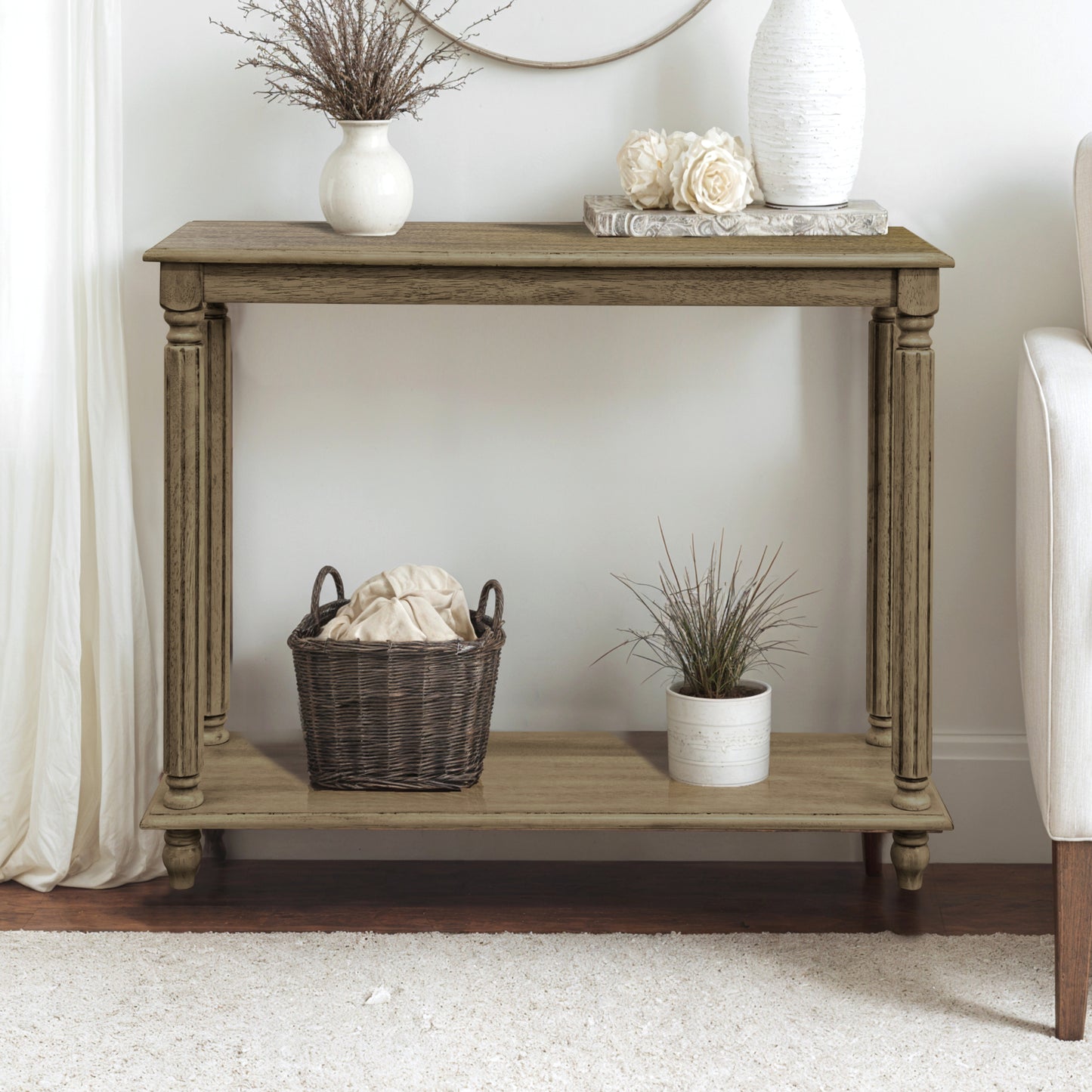 Galano Wood 2-Tier Farmhouse Console Table 35.4" W × 11.8" D × 30.2" H