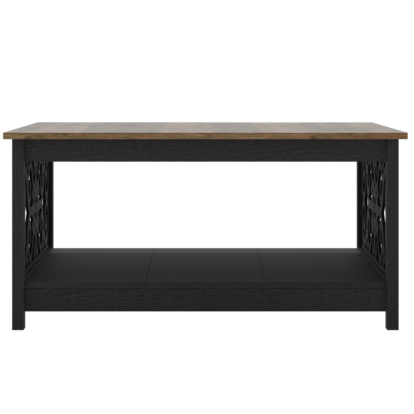 Galano Square Coffee Table with Decorative Cut-Out Panels and Lower Shelf 34.9" W x 34.9" D x 17.1" H