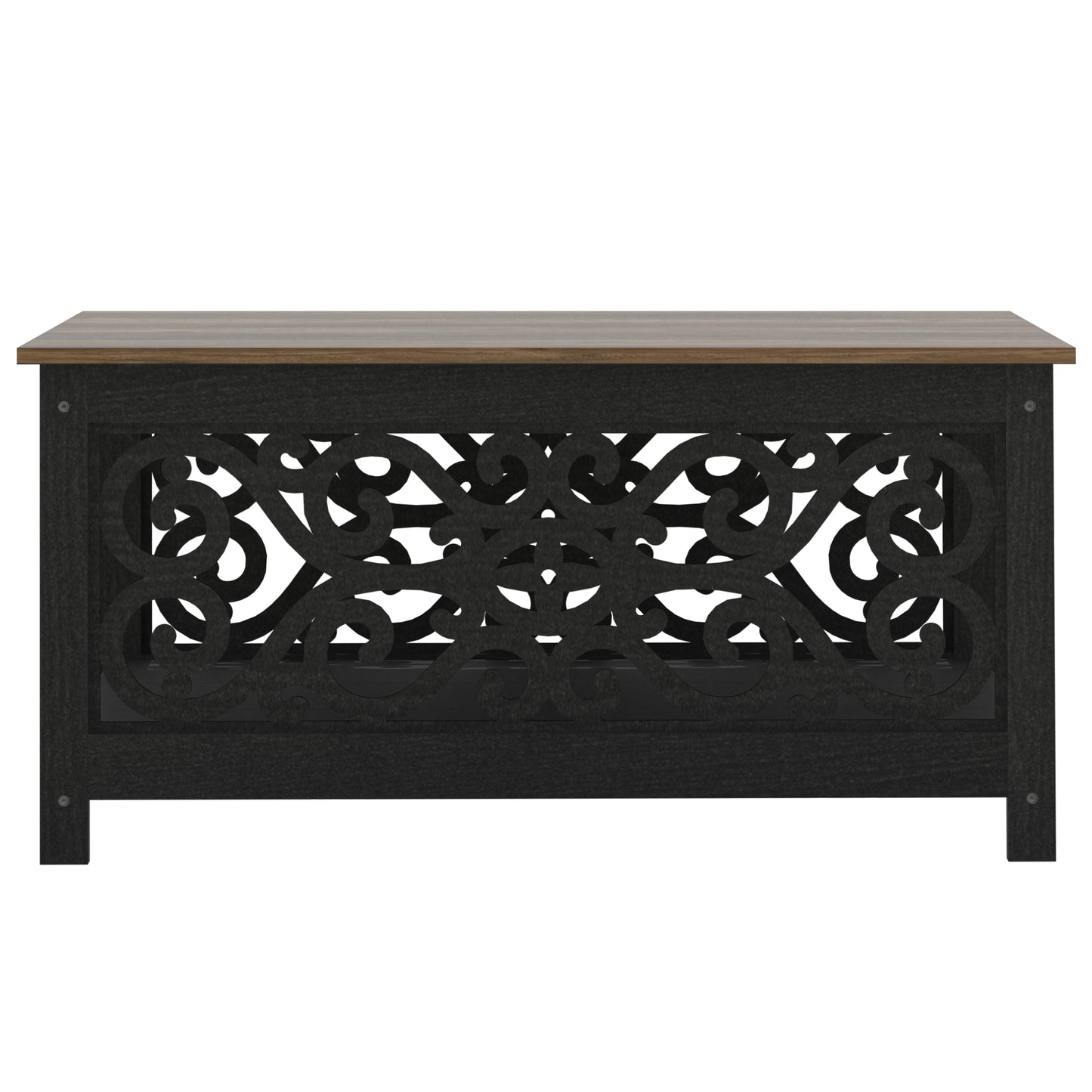 Galano Square Coffee Table with Decorative Cut-Out Panels and Lower Shelf 34.9" W x 34.9" D x 17.1" H