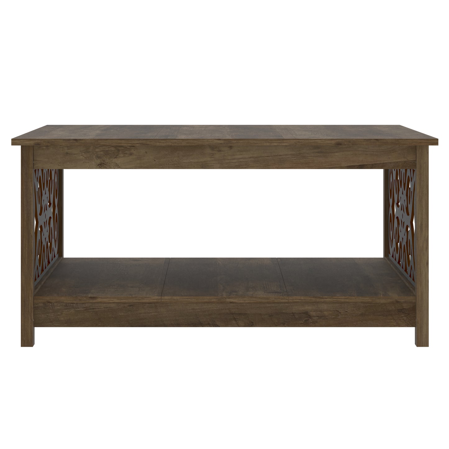 Galano Square Coffee Table with Decorative Cut-Out Panels and Lower Shelf 34.9" W x 34.9" D x 17.1" H
