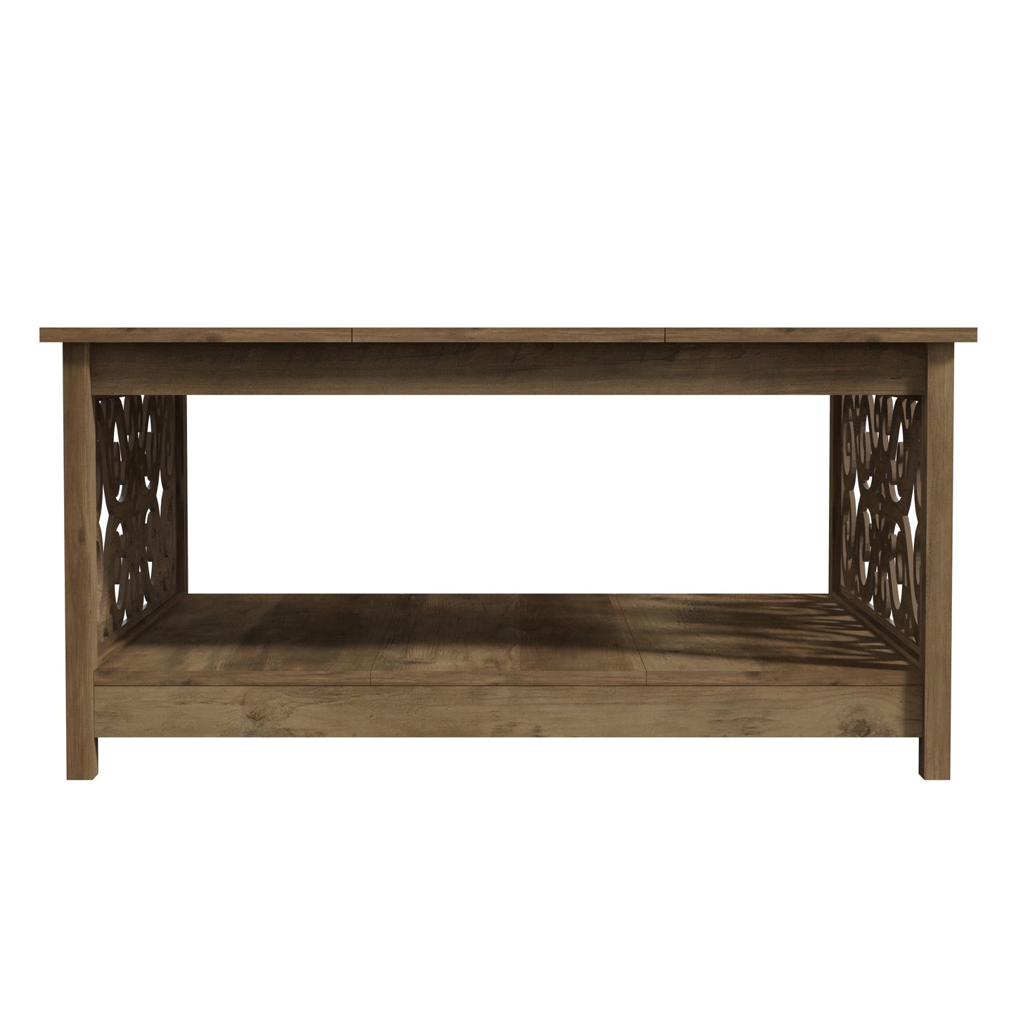 Galano Square Coffee Table with Decorative Cut-Out Panels and Lower Shelf 34.9" W x 34.9" D x 17.1" H