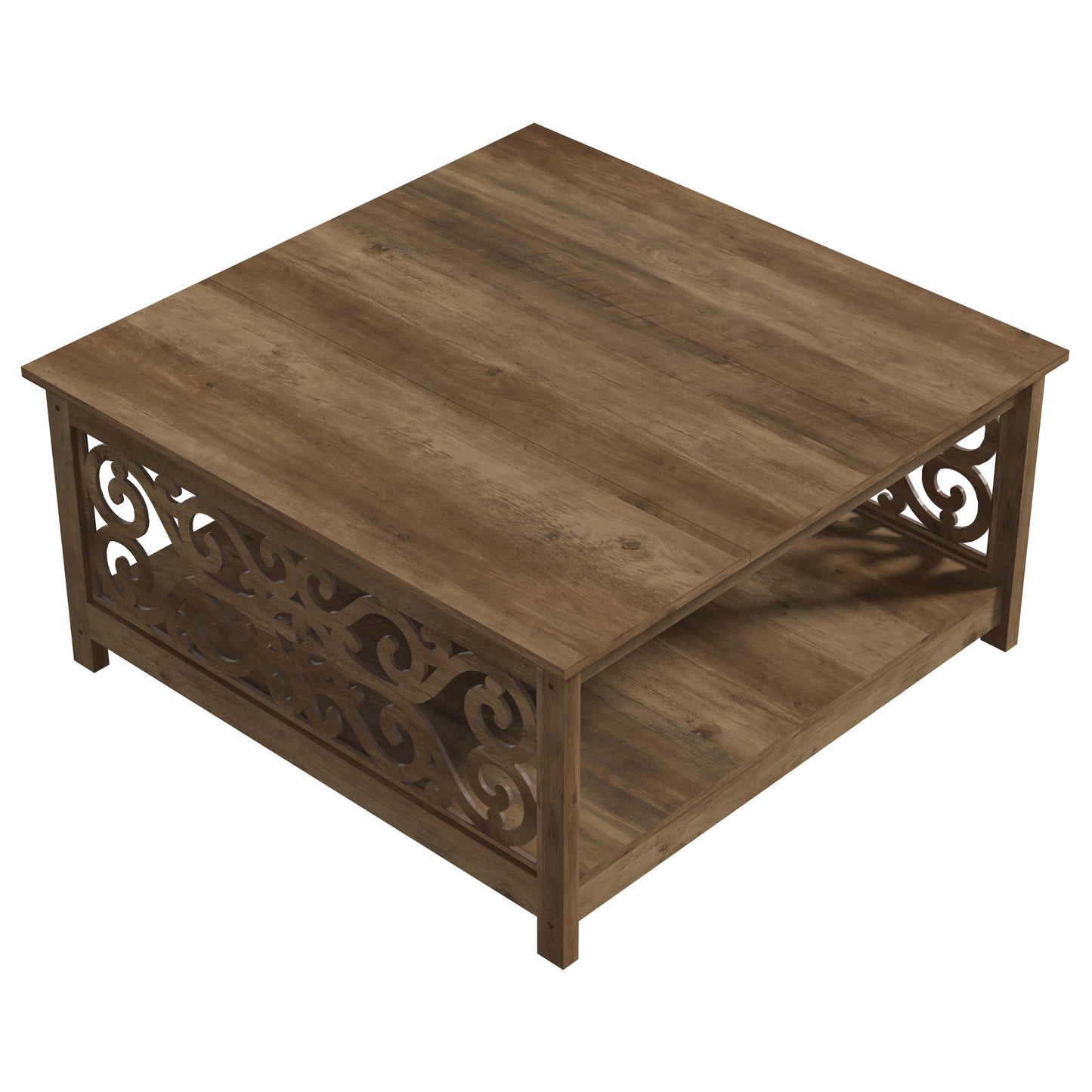 Galano Square Coffee Table with Decorative Cut-Out Panels and Lower Shelf 34.9" W x 34.9" D x 17.1" H