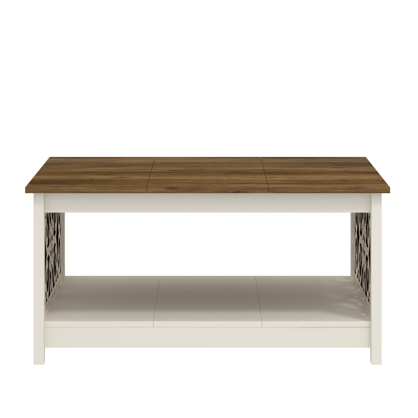 Galano Square Coffee Table with Decorative Cut-Out Panels and Lower Shelf 34.9" W x 34.9" D x 17.1" H