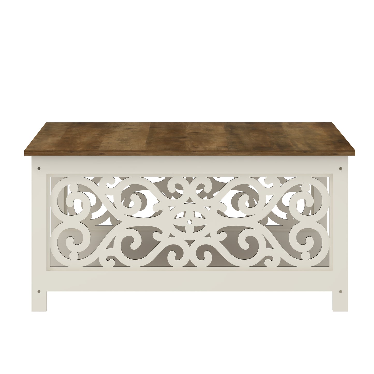 Galano Square Coffee Table with Decorative Cut-Out Panels and Lower Shelf 34.9" W x 34.9" D x 17.1" H