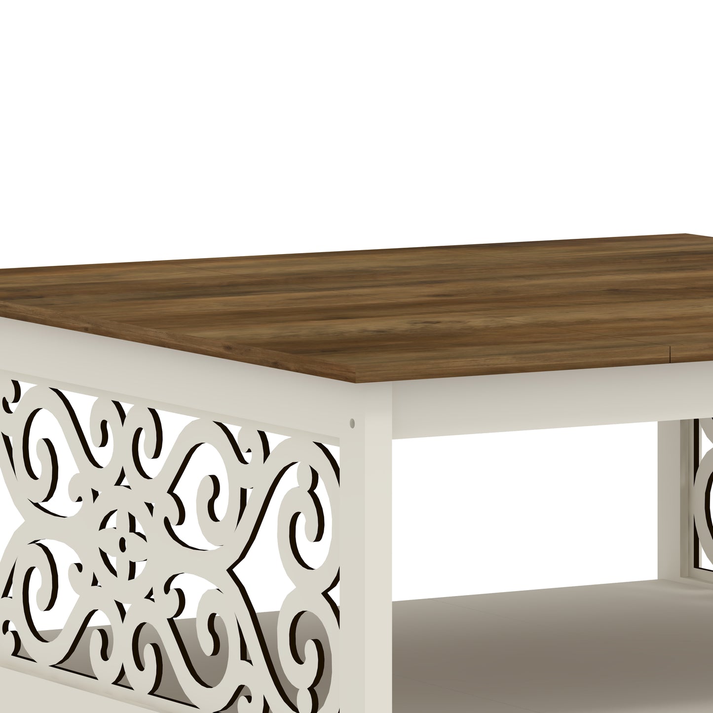 Galano Square Coffee Table with Decorative Cut-Out Panels and Lower Shelf 34.9" W x 34.9" D x 17.1" H