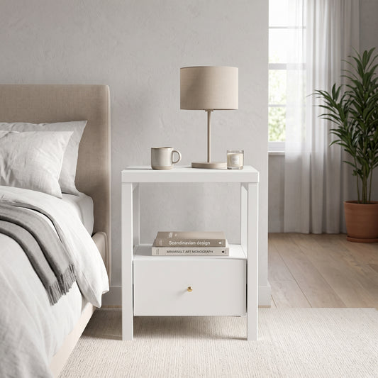 Galano 23" H Modern 1 Drawer Nightstand Bedside Table with Open Storage Shelf - White