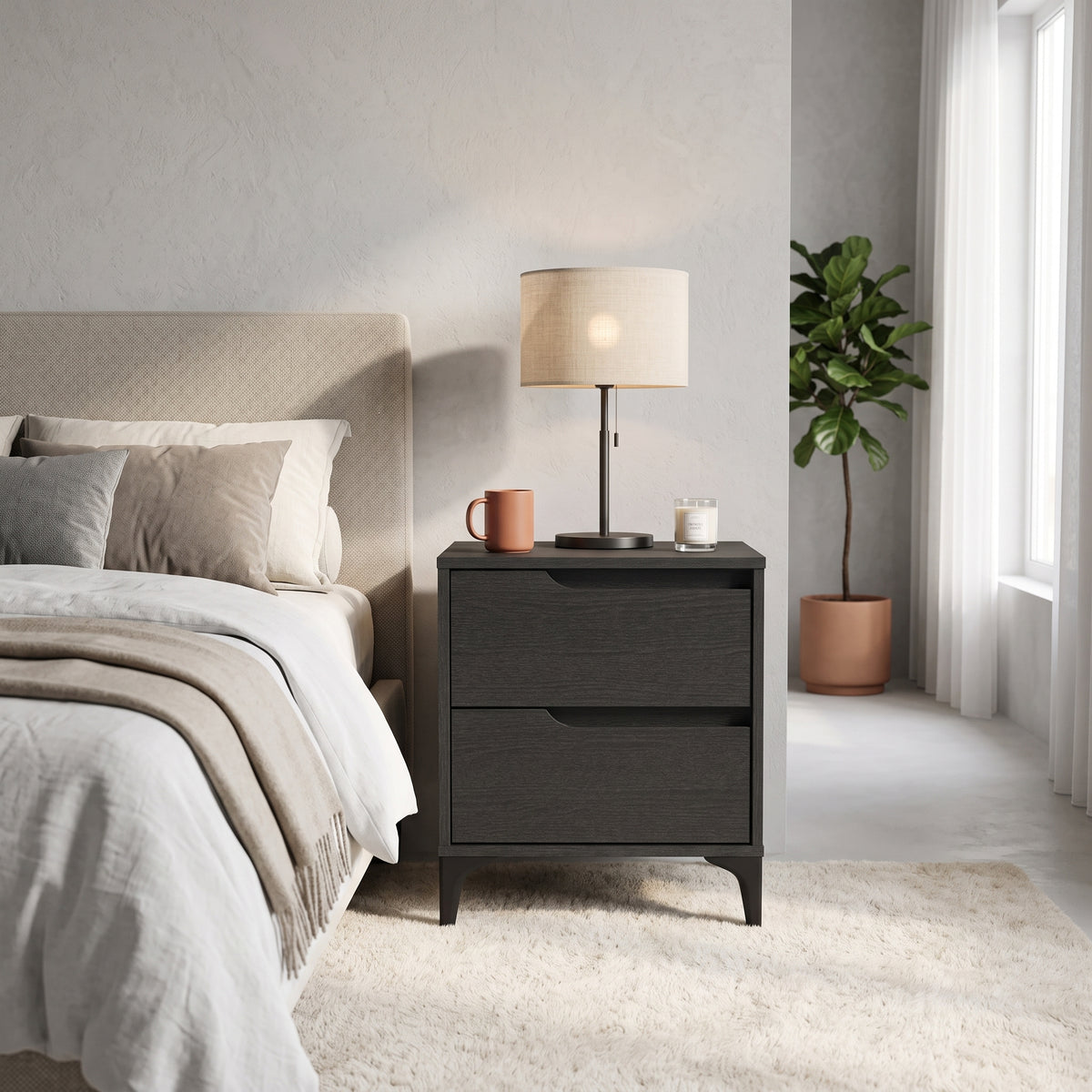 Galano Modern 2-Drawer Nightstand & Side Table for Bedroom or Living Room