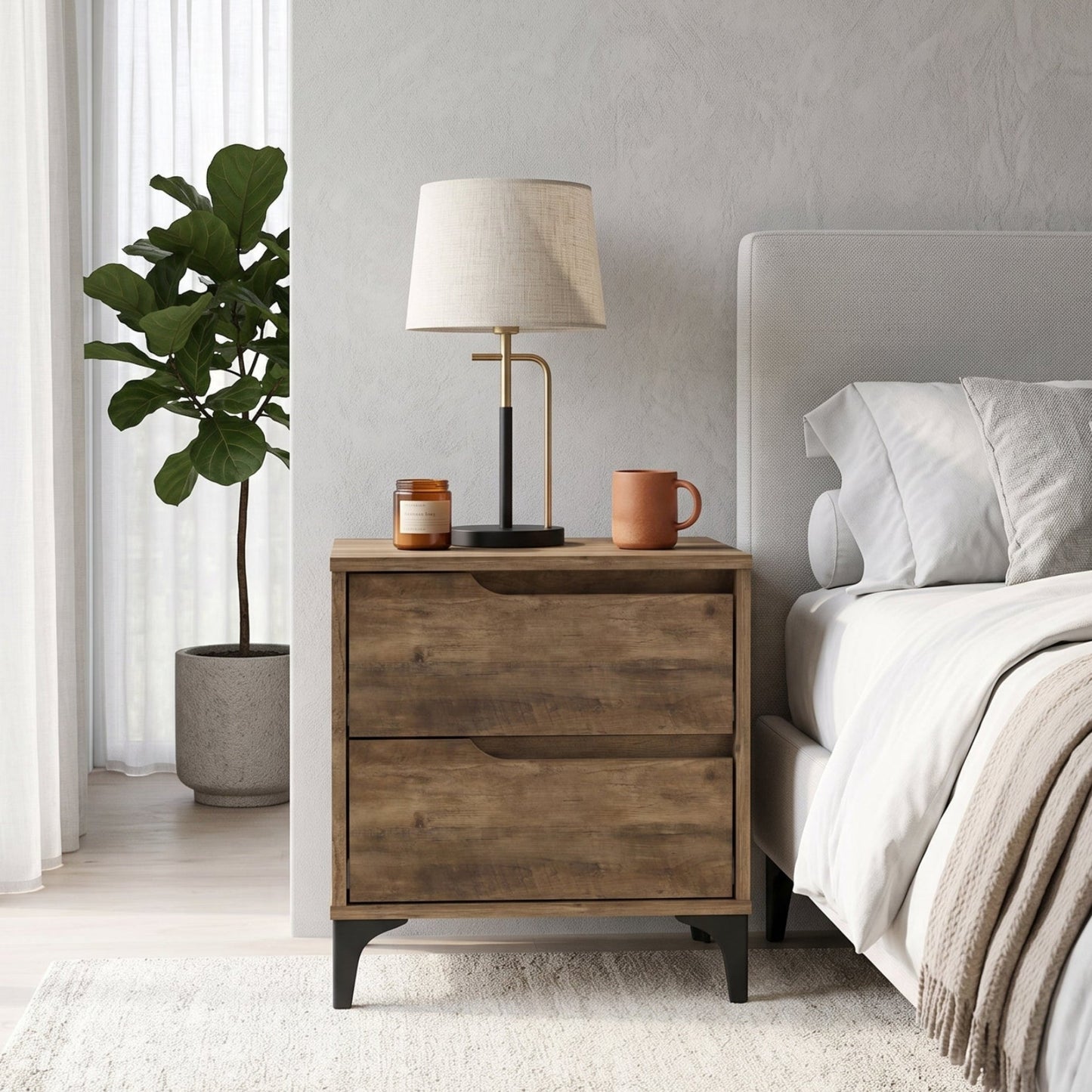 Galano Modern 2-Drawer Nightstand & Side Table for Bedroom or Living Room