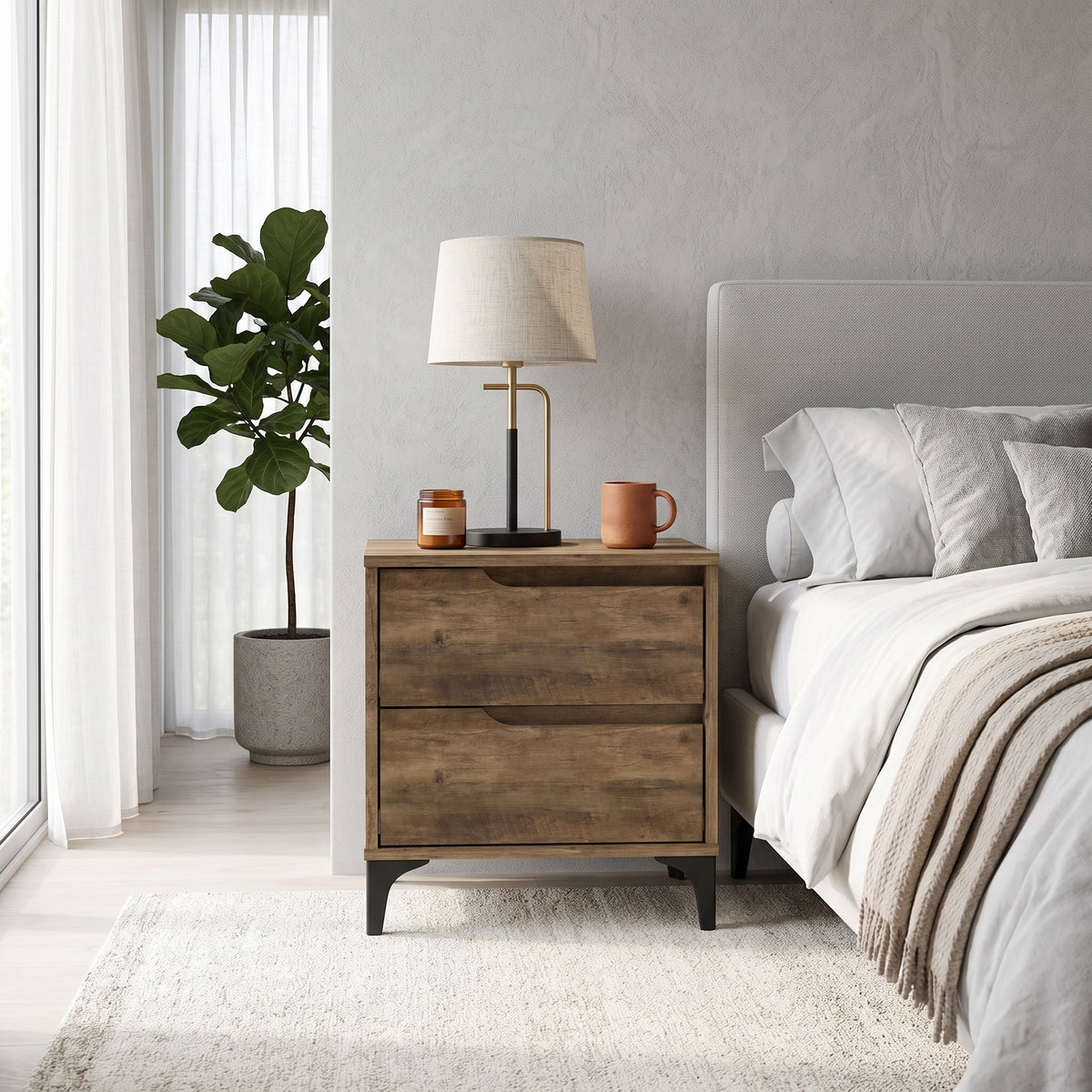 Galano Modern 2-Drawer Nightstand & Side Table for Bedroom or Living Room