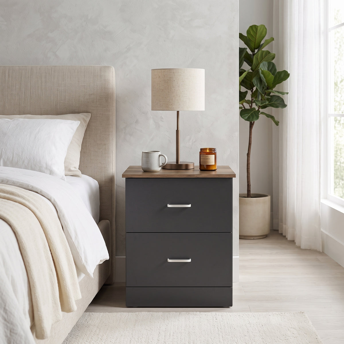 Galano Modern 2-Drawer Nightstand with Storage, Compact Bedside Table or End Table, 18.7" W x 15.7" D x 23.7" H
