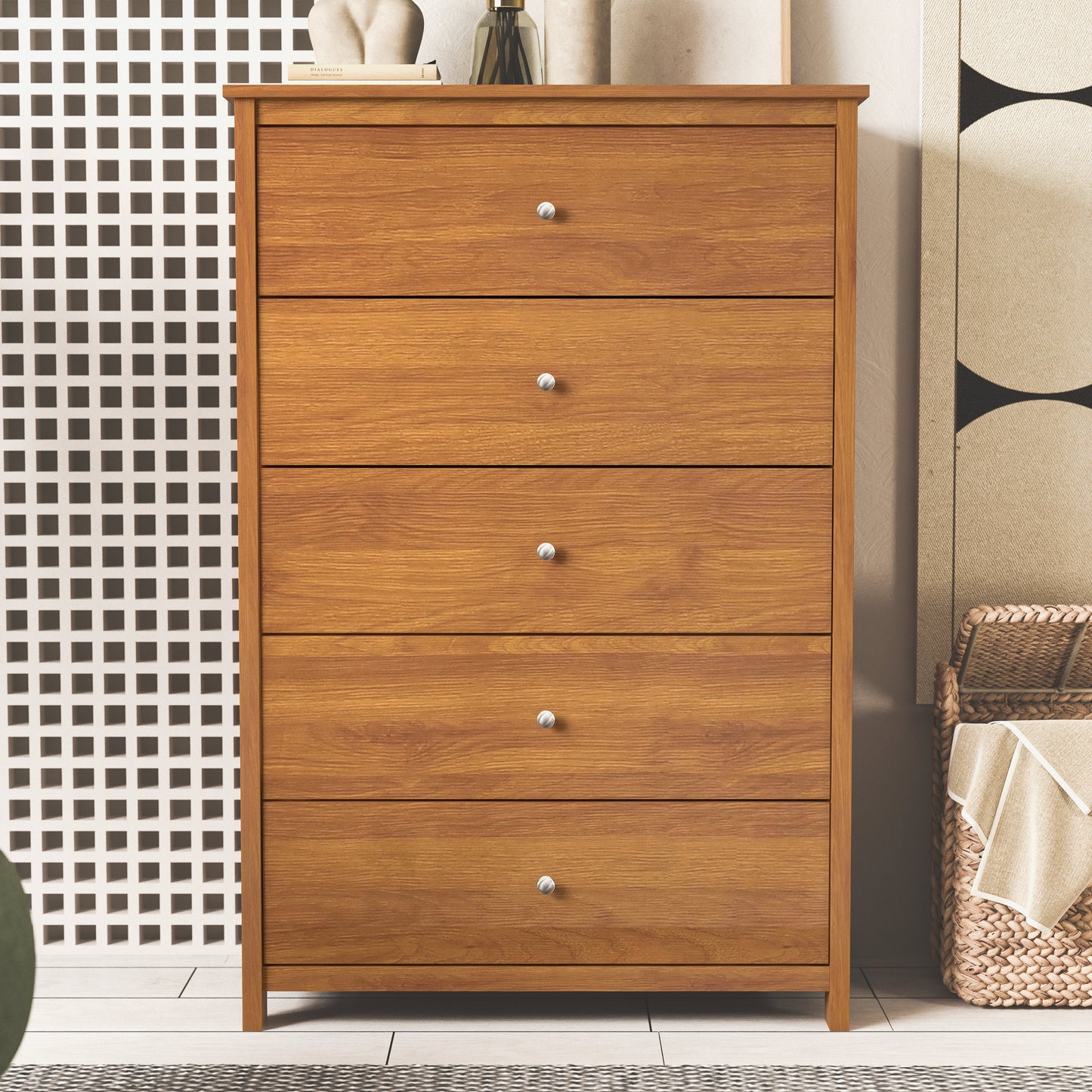 Galano 5 Drawer Chest with Manufactured Wood Construction 31.3" W × 15.6" D × 47.7" H