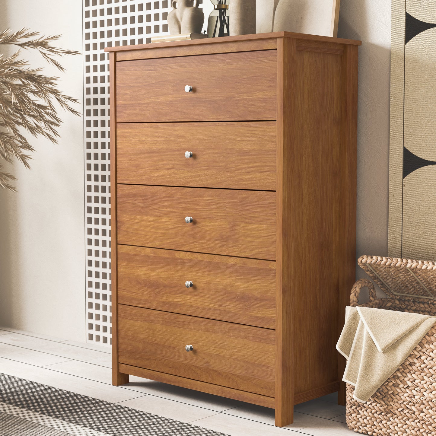 Galano 5 Drawer Chest with Manufactured Wood Construction 31.3" W × 15.6" D × 47.7" H