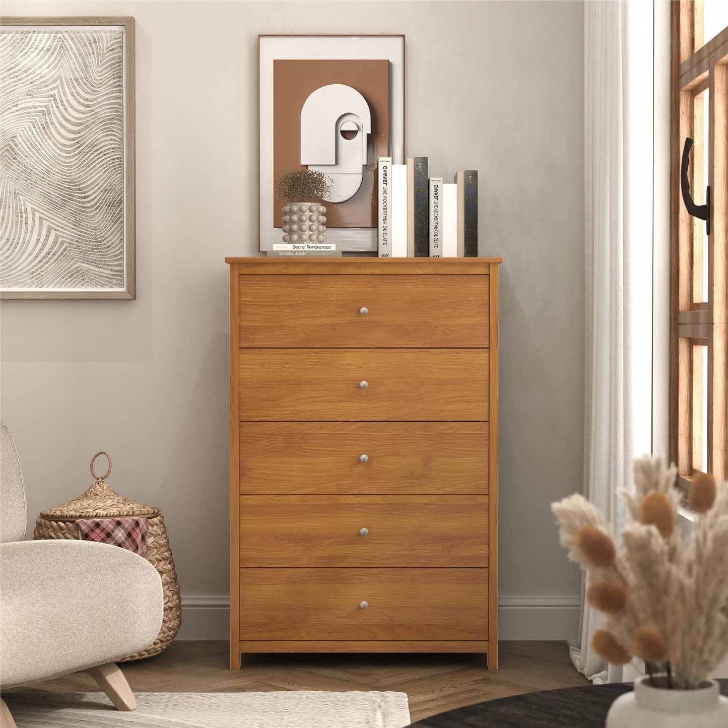 Galano 5 Drawer Chest with Manufactured Wood Construction 31.3" W × 15.6" D × 47.7" H