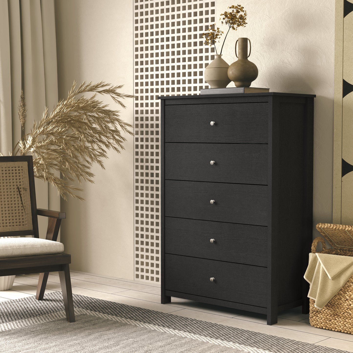 Galano 5 Drawer Chest with Manufactured Wood Construction 31.3" W × 15.6" D × 47.7" H