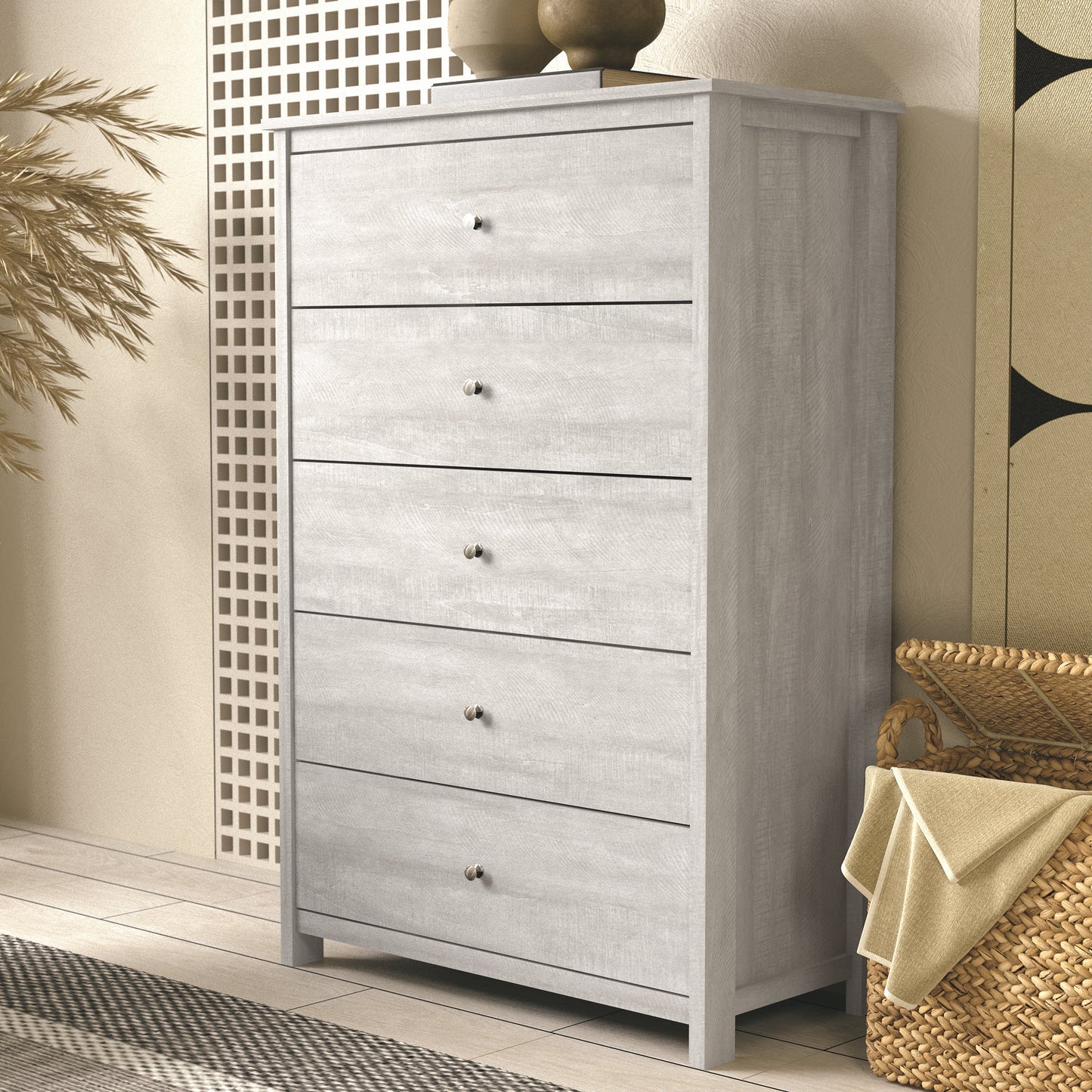 Galano 5 Drawer Chest with Manufactured Wood Construction 31.3" W × 15.6" D × 47.7" H
