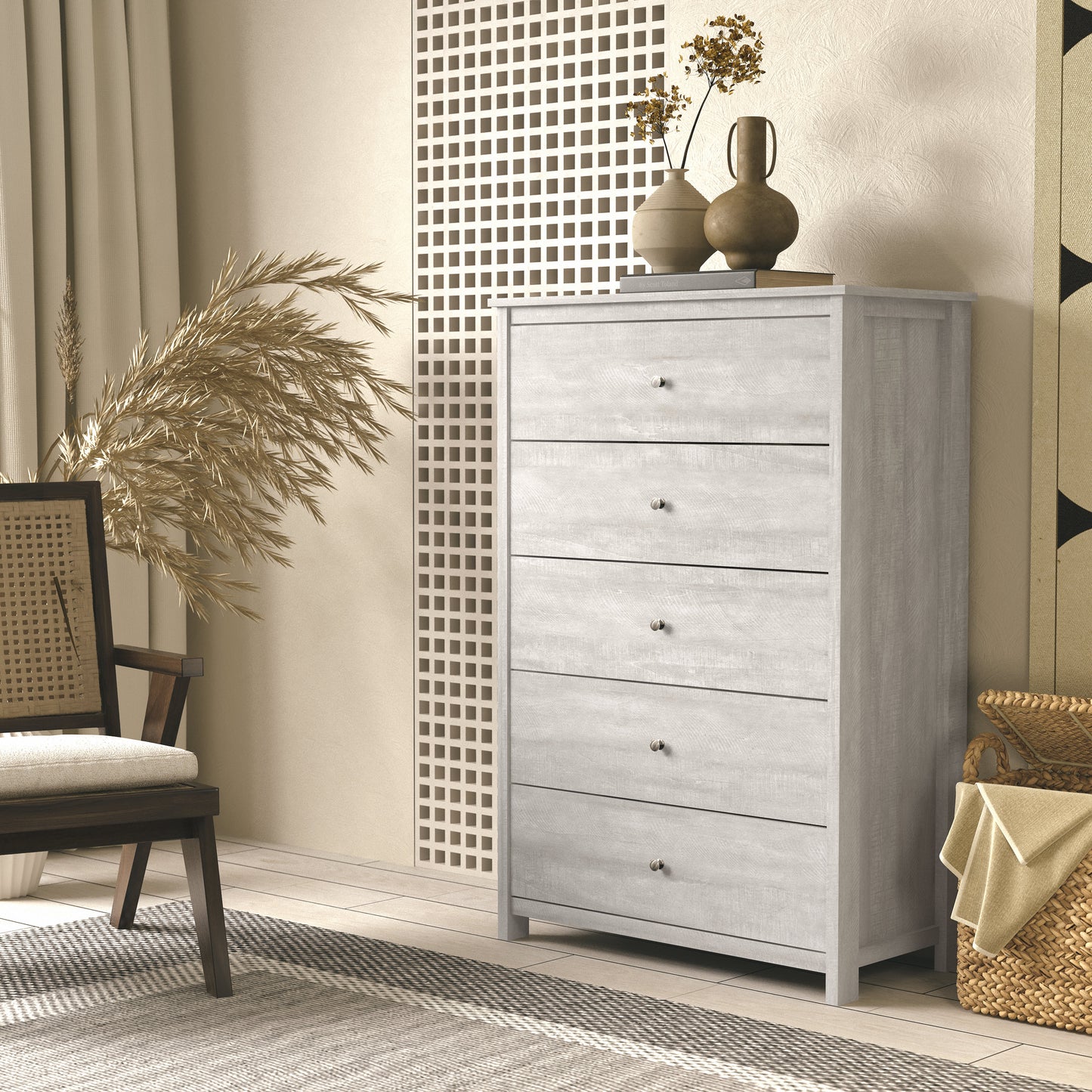 Galano 5 Drawer Chest with Manufactured Wood Construction 31.3" W × 15.6" D × 47.7" H