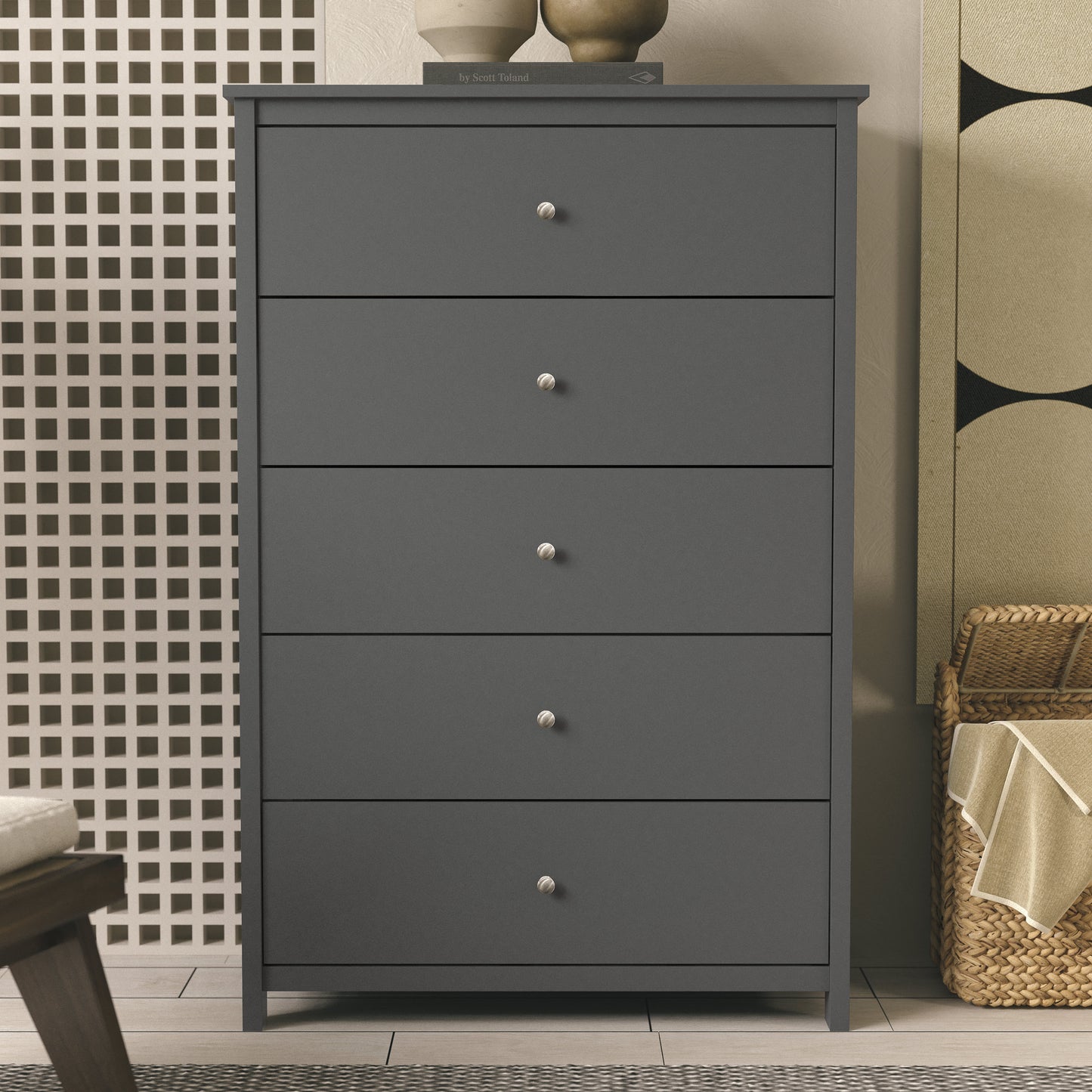 Galano 5 Drawer Chest with Manufactured Wood Construction 31.3" W × 15.6" D × 47.7" H