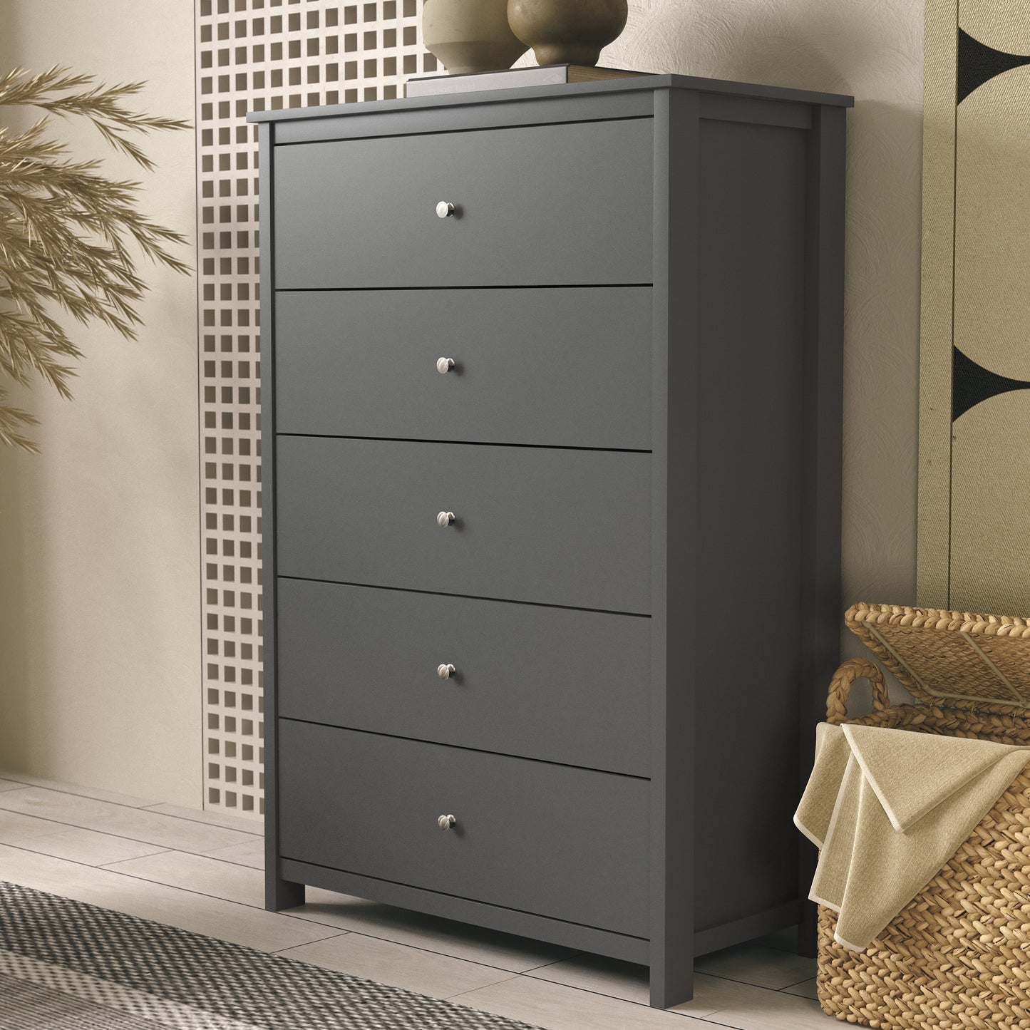 Galano 5 Drawer Chest with Manufactured Wood Construction 31.3" W × 15.6" D × 47.7" H