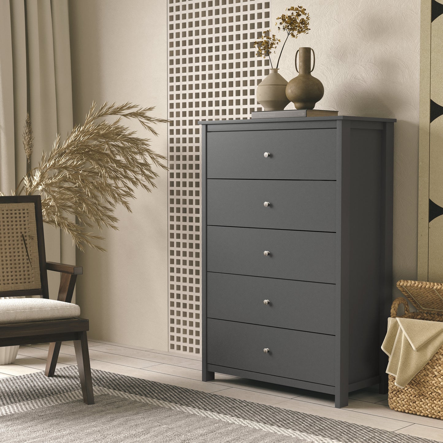 Galano 5 Drawer Chest with Manufactured Wood Construction 31.3" W × 15.6" D × 47.7" H