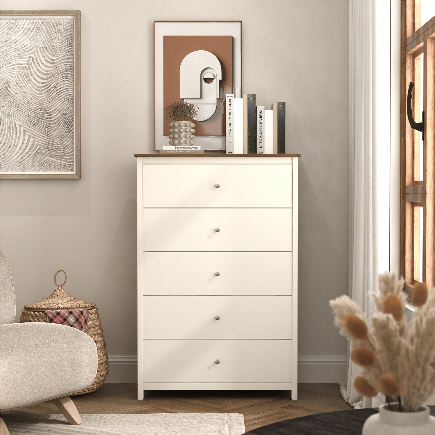 Galano 5 Drawer Chest with Manufactured Wood Construction 31.3" W × 15.6" D × 47.7" H