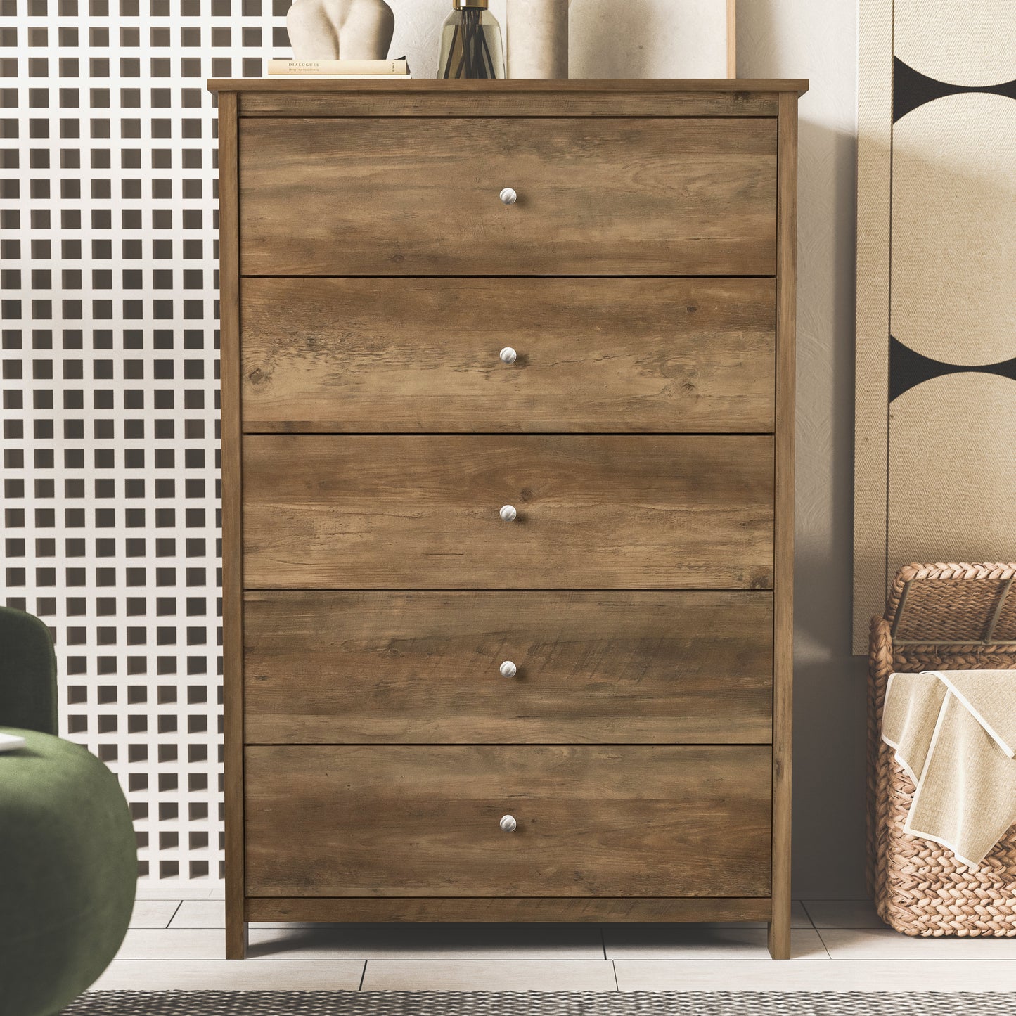 Galano 5 Drawer Chest with Manufactured Wood Construction 31.3" W × 15.6" D × 47.7" H