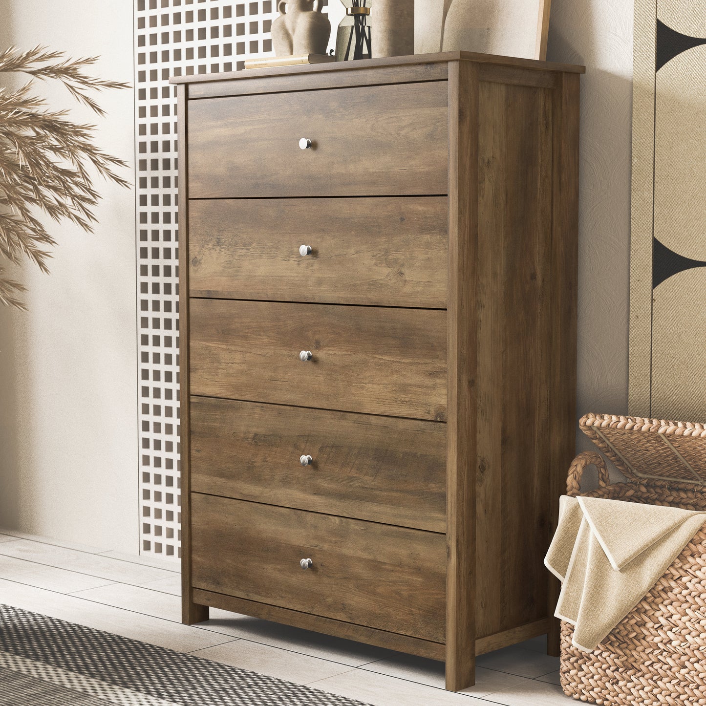 Galano 5 Drawer Chest with Manufactured Wood Construction 31.3" W × 15.6" D × 47.7" H