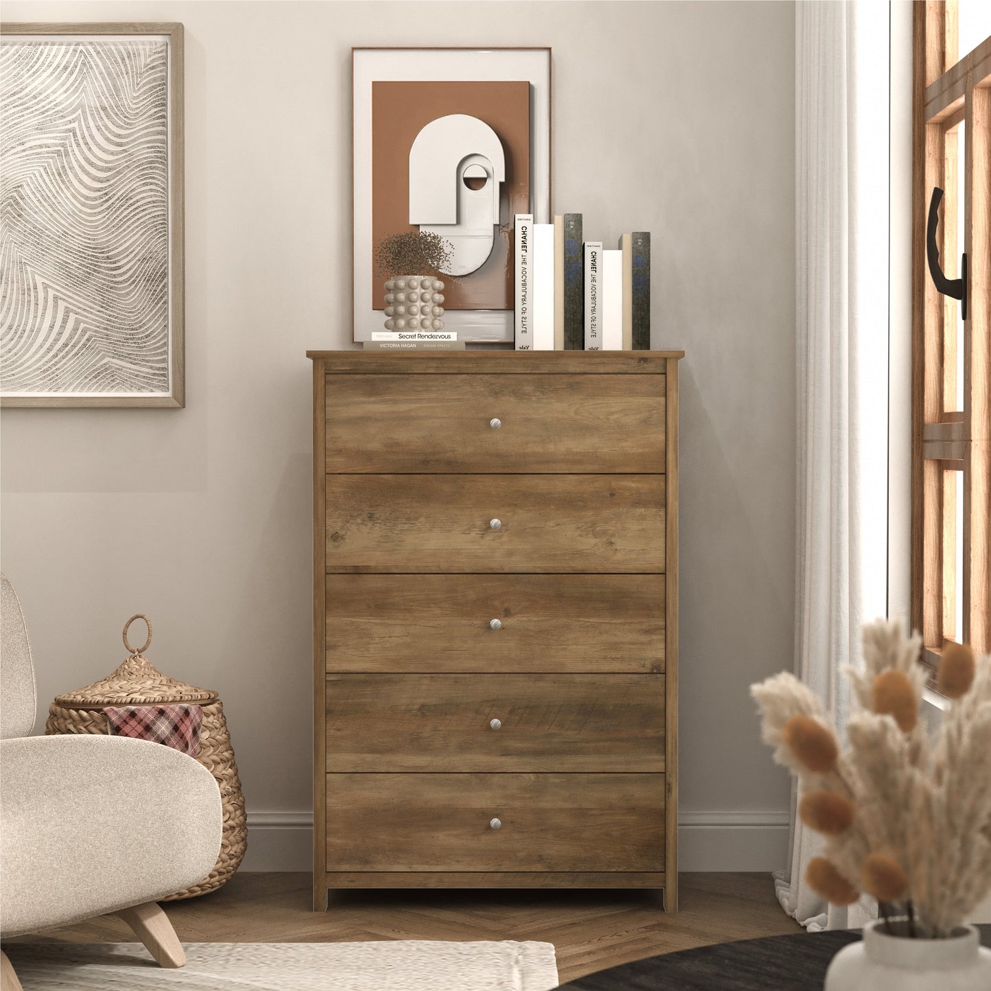 Galano 5 Drawer Chest with Manufactured Wood Construction 31.3" W × 15.6" D × 47.7" H