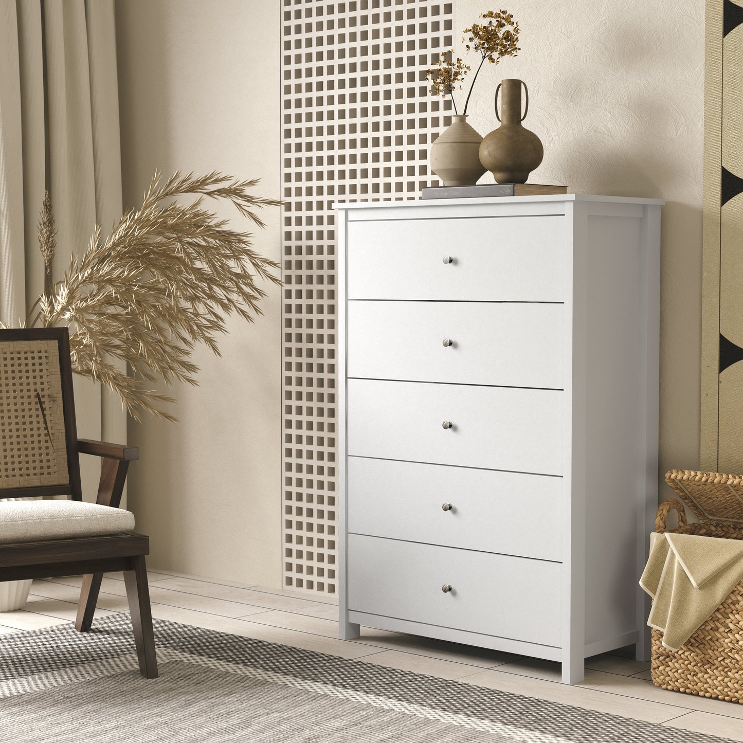 Galano 5 Drawer Chest with Manufactured Wood Construction 31.3" W × 15.6" D × 47.7" H